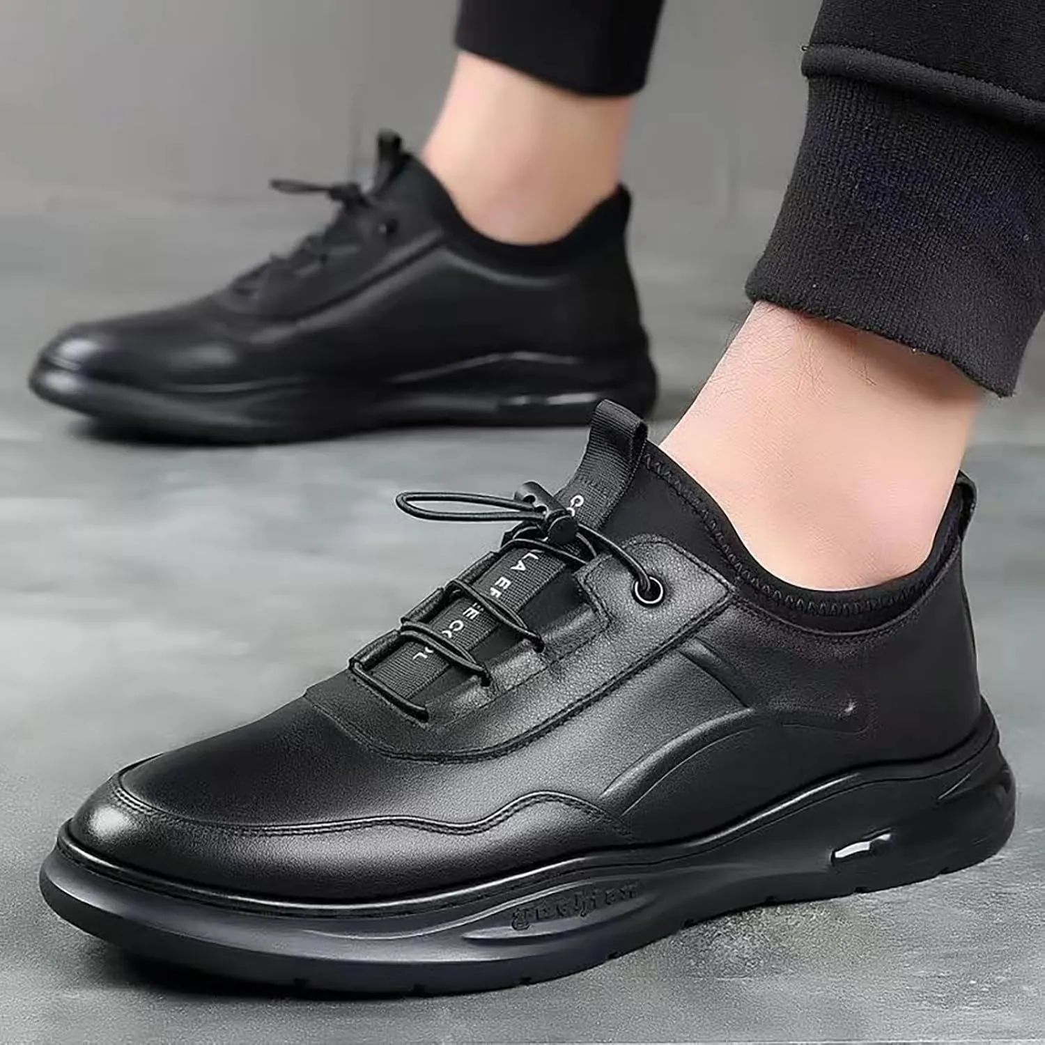 Slip on Walking Shoes Men Casual Dressy PU Leather Memory Foam Breathable Lightweight Fashion Sneakers Non Slip Travel Jogging Workout Tennis Shoes Wide Width