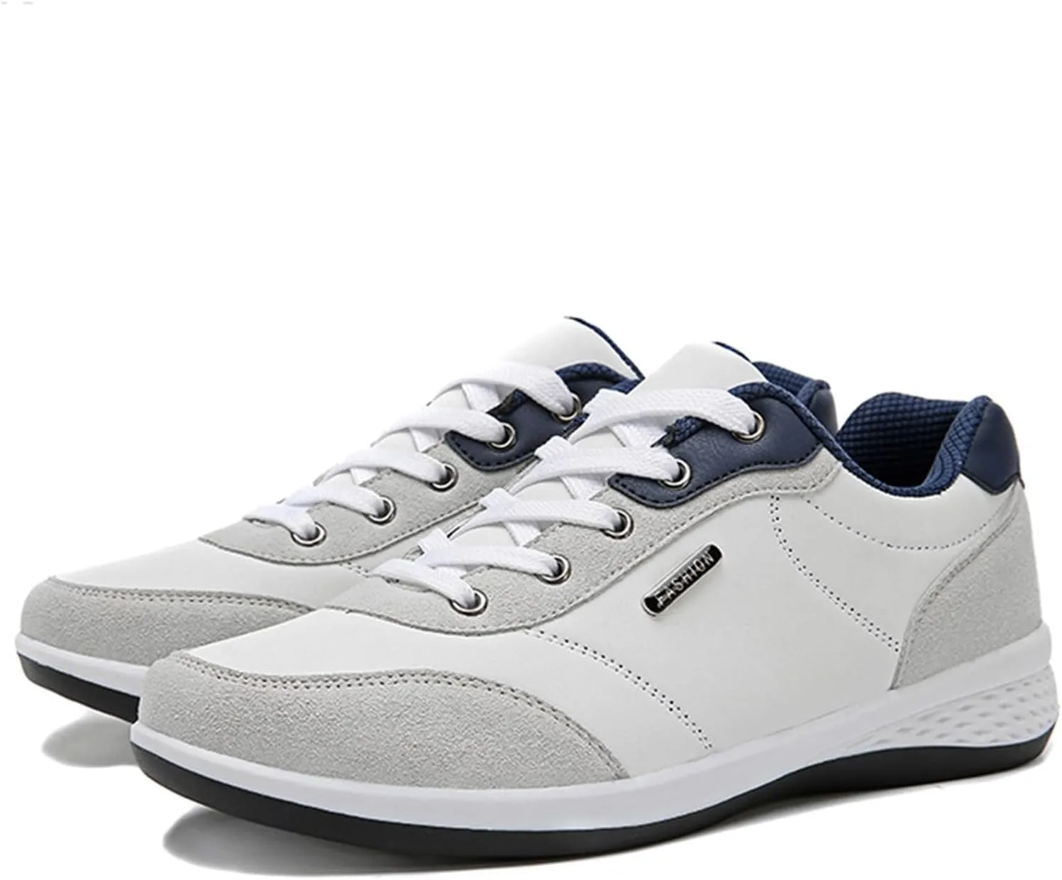 Slip on Walking Shoes Men Comfy PU Leather Memory Foam Breathable Fashion Sneakers Lace Up Non Slip Arch Support Cushioning Workout Tennis Shoes Wide Width