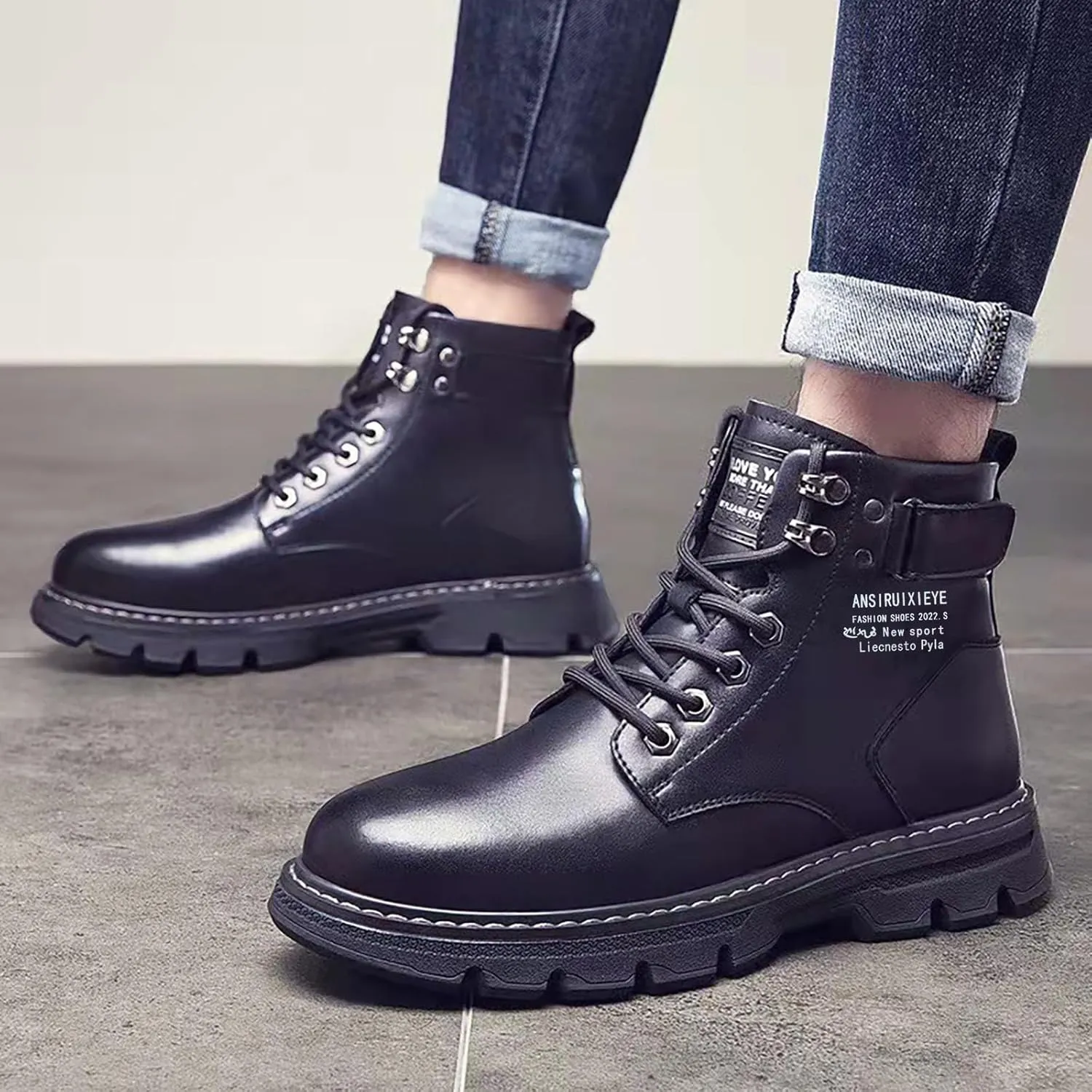 Sport Ankle Boots High Top Water Proof Round Toe Laced Up Casual Shoes Trendy and Versatile Vintage Leather British Stylish Winter Outdoor Warm Shoes