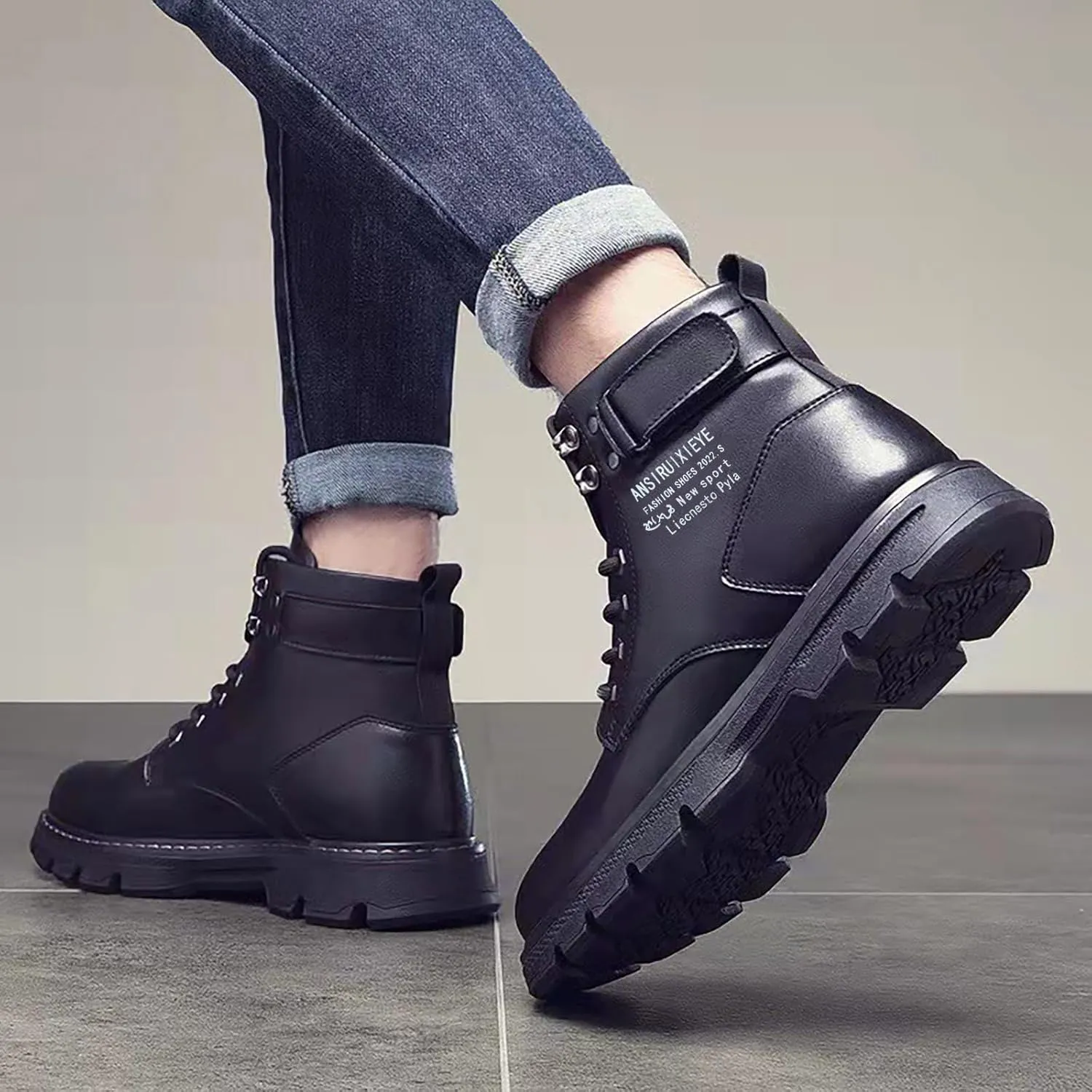 Sport Ankle Boots High Top Water Proof Round Toe Laced Up Casual Shoes Trendy and Versatile Vintage Leather British Stylish Winter Outdoor Warm Shoes