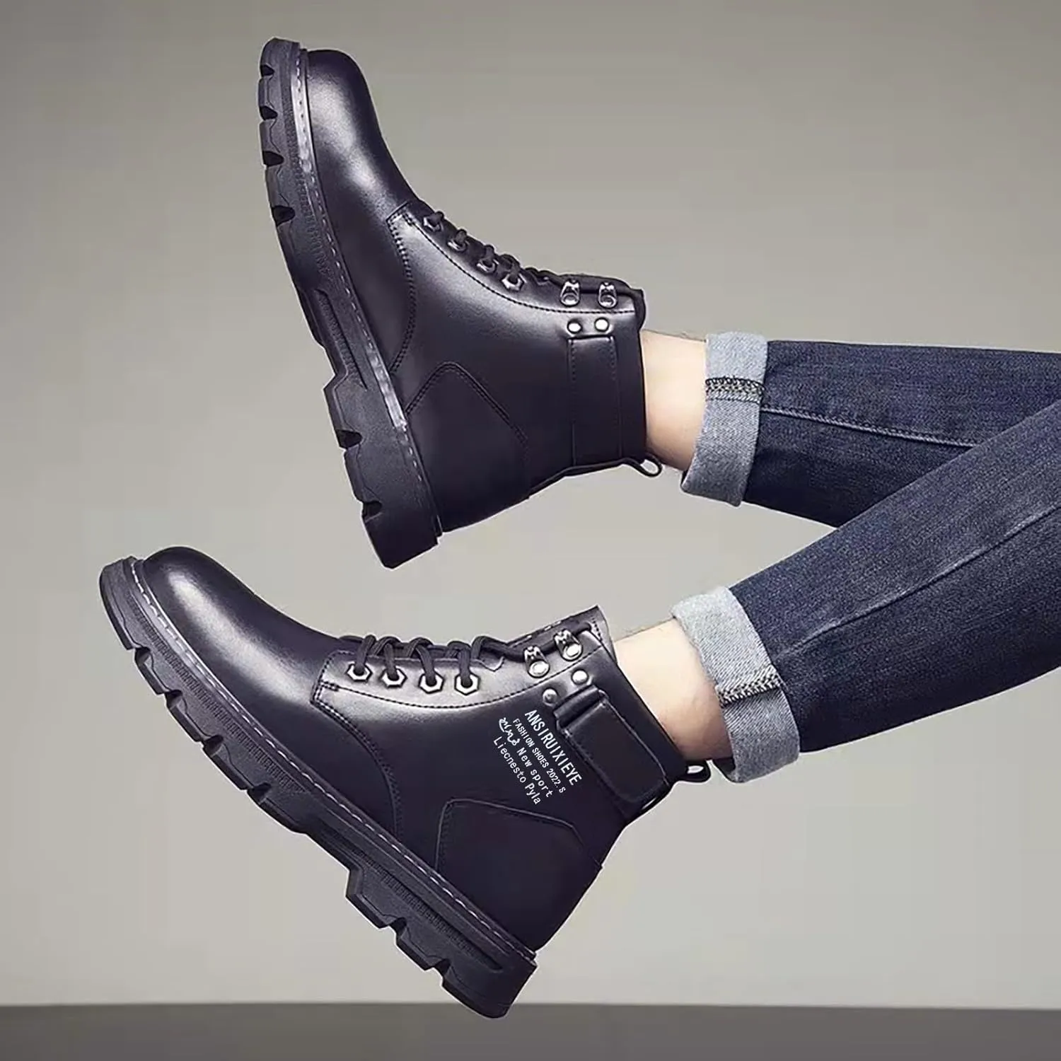 Sport Ankle Boots High Top Water Proof Round Toe Laced Up Casual Shoes Trendy and Versatile Vintage Leather British Stylish Winter Outdoor Warm Shoes