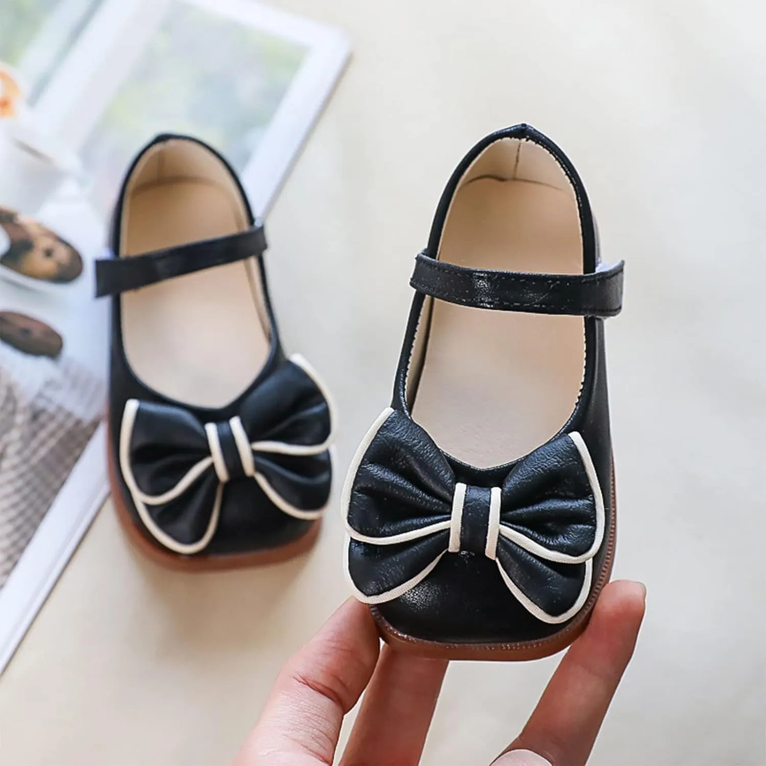 Spring and Summer Girls Casual Shoes Bow Hook Loop Solid Color Comfortable Single Shoes Toddler Girls Running Shoes