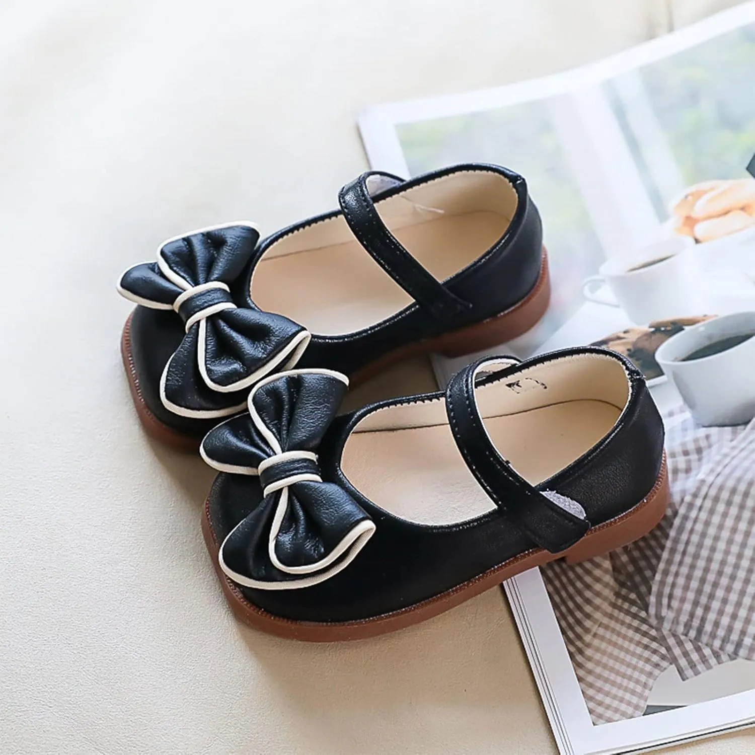Spring and Summer Girls Casual Shoes Bow Hook Loop Solid Color Comfortable Single Shoes Toddler Girls Running Shoes