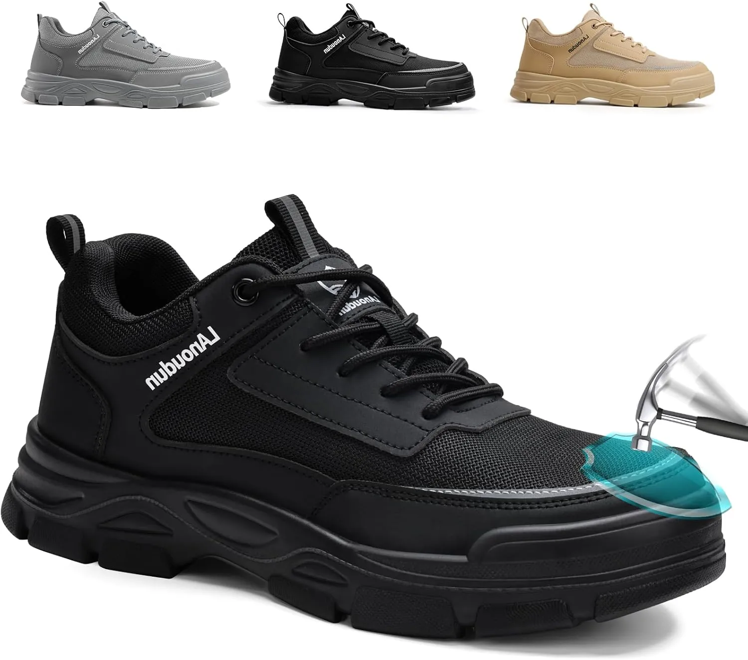Steel Toe Shoes for Men Lightweight Work Shoes Comfortable Mens Work Boots Indestructible Safety Shoe for Men Industrial Construction Steel Toe Sneakers Soft Mens