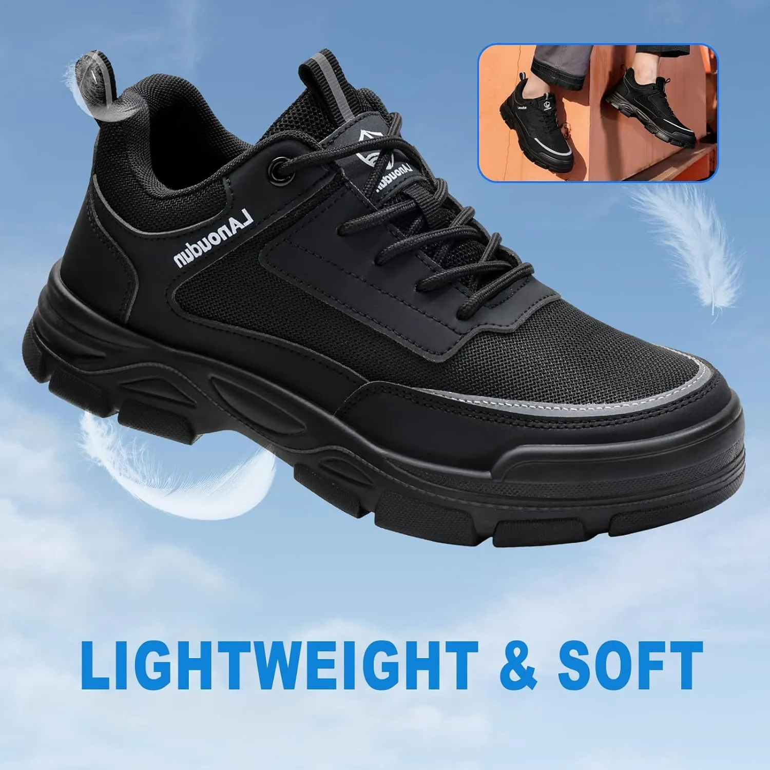 Steel Toe Shoes for Men Lightweight Work Shoes Comfortable Mens Work Boots Indestructible Safety Shoe for Men Industrial Construction Steel Toe Sneakers Soft Mens