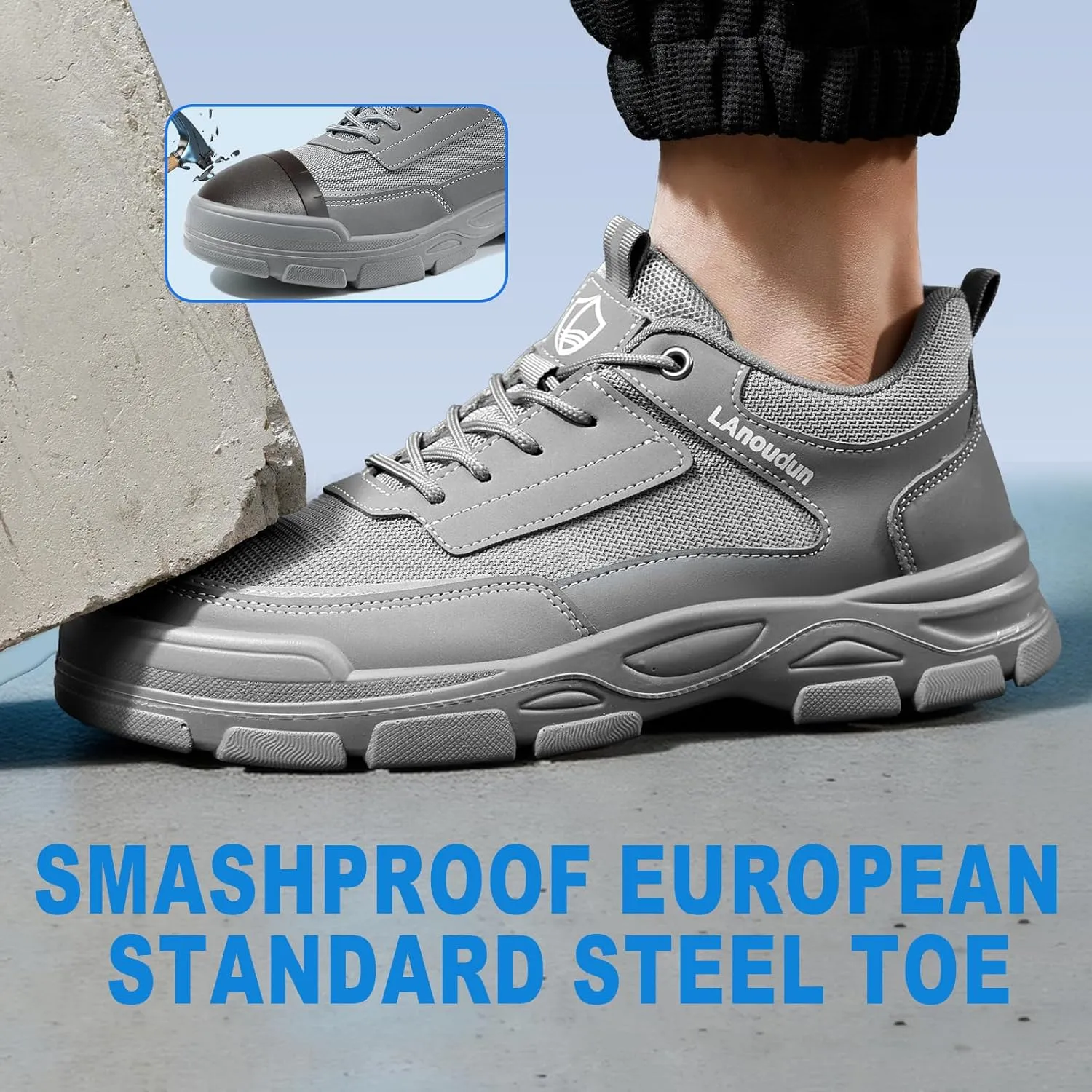 Steel Toe Shoes for Men Lightweight Work Shoes Comfortable Mens Work Boots Indestructible Safety Shoe for Men Industrial Construction Steel Toe Sneakers Soft Mens