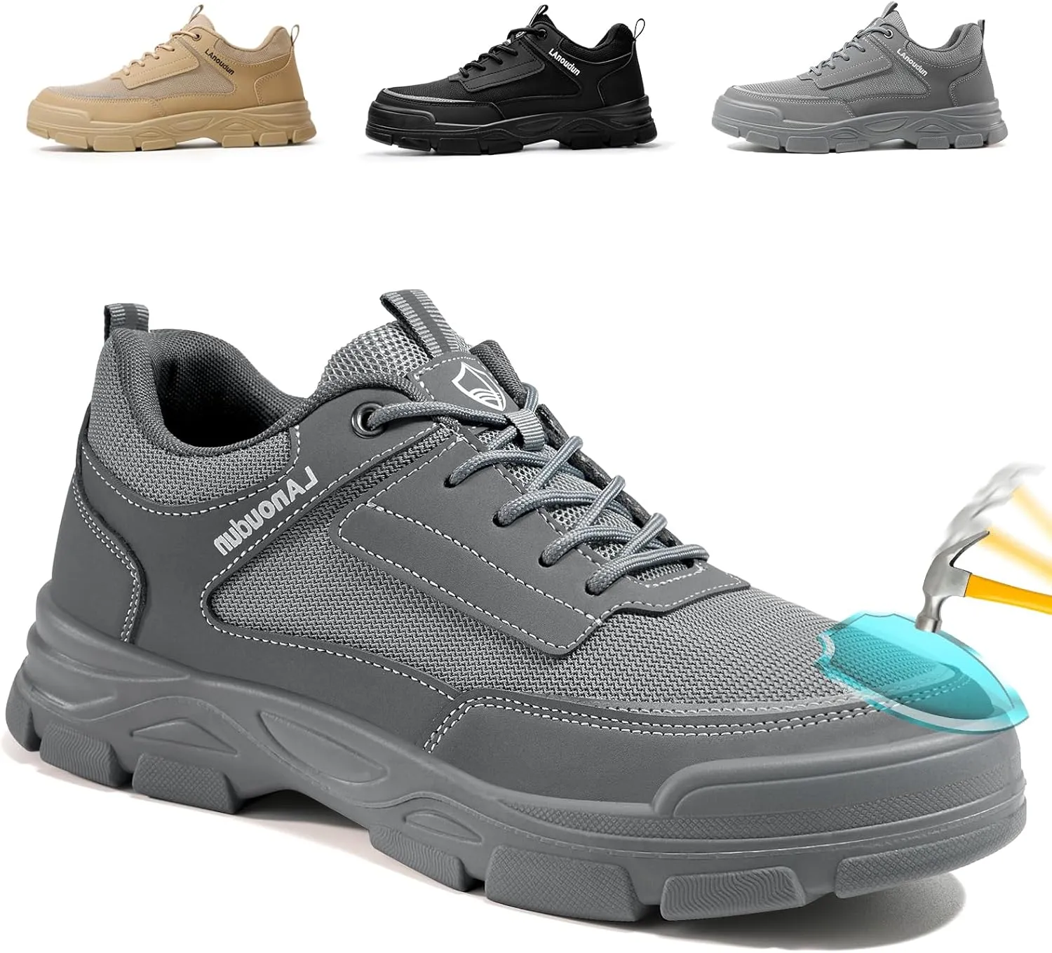 Steel Toe Shoes for Men Lightweight Work Shoes Comfortable Mens Work Boots Indestructible Safety Shoe for Men Industrial Construction Steel Toe Sneakers Soft Mens