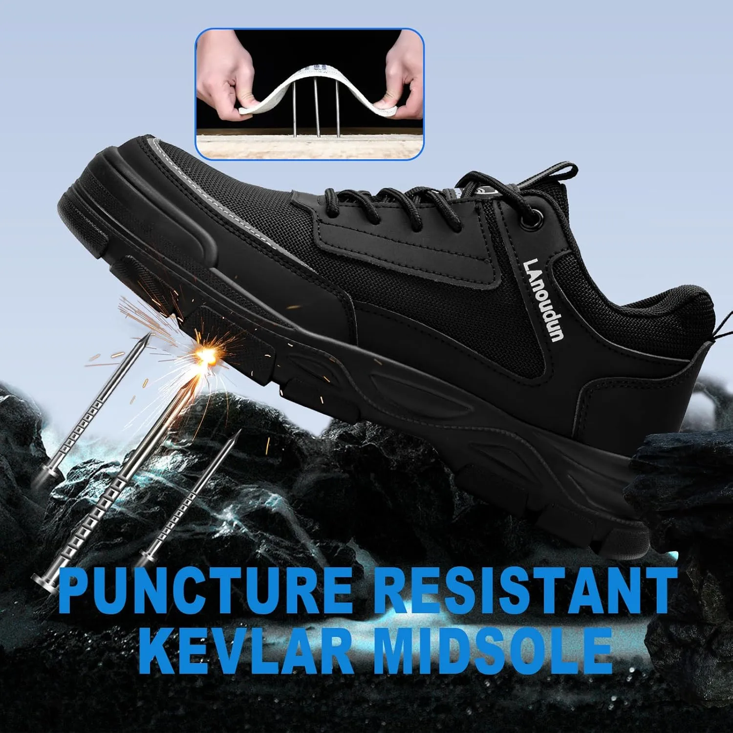 Steel Toe Shoes for Men Lightweight Work Shoes Comfortable Mens Work Boots Indestructible Safety Shoe for Men Industrial Construction Steel Toe Sneakers Soft Mens