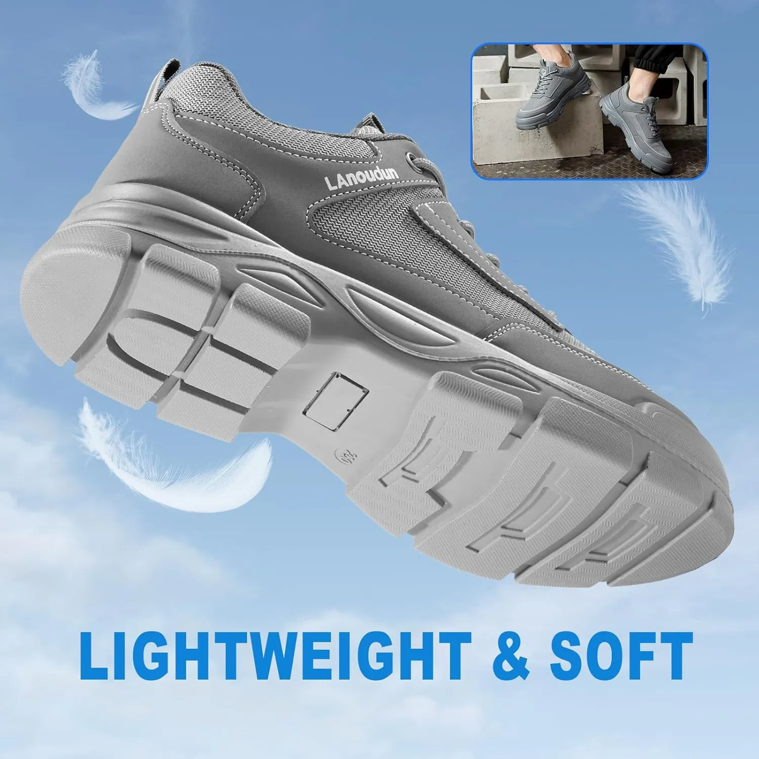 Steel Toe Shoes for Men Lightweight Work Shoes Comfortable Mens Work Boots Indestructible Safety Shoe for Men Industrial Construction Steel Toe Sneakers Soft Mens