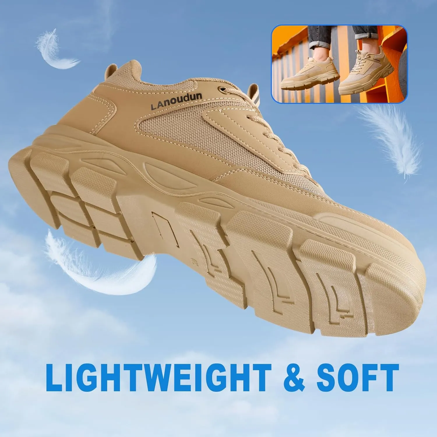 Steel Toe Shoes for Men Lightweight Work Shoes Comfortable Mens Work Boots Indestructible Safety Shoe for Men Industrial Construction Steel Toe Sneakers Soft Mens