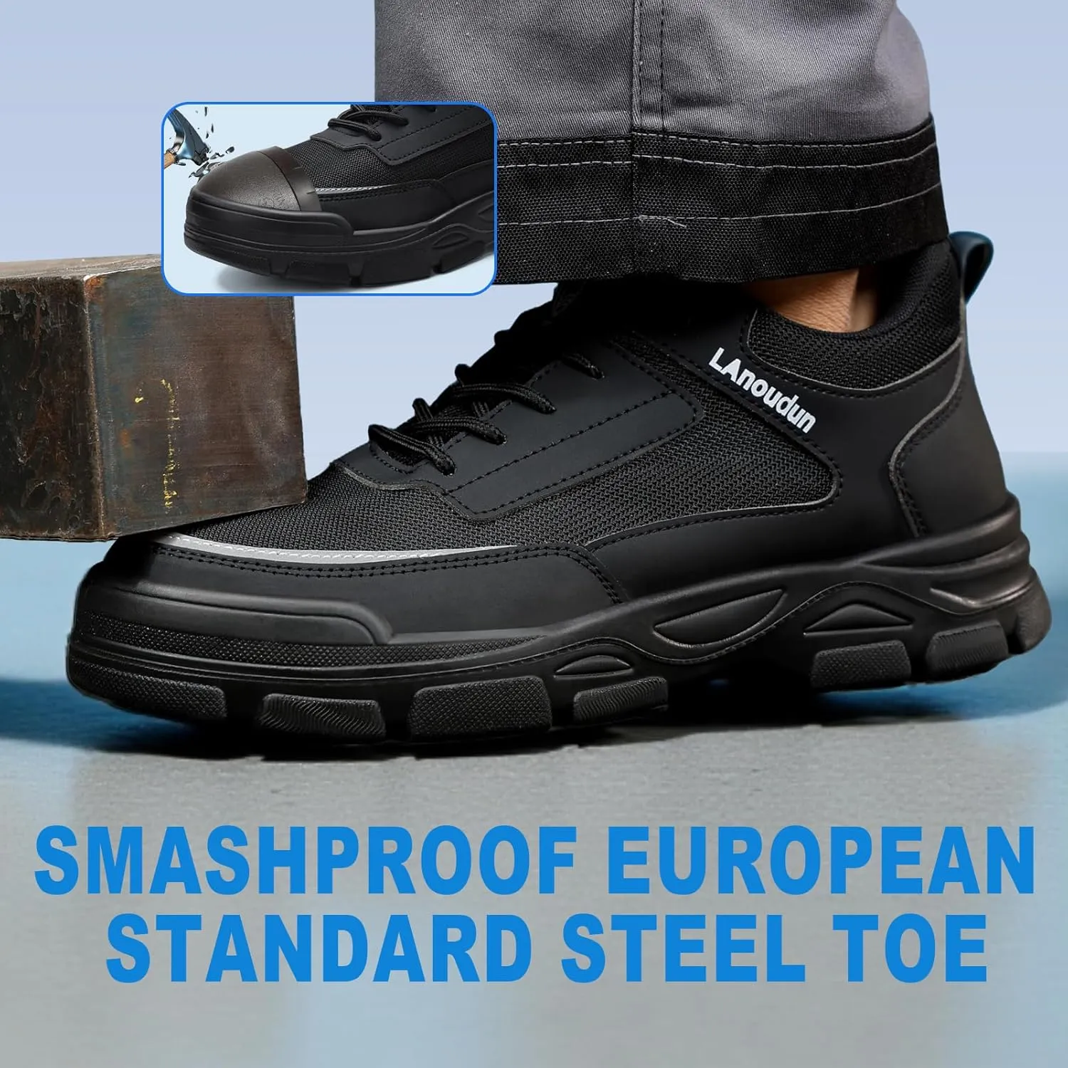 Steel Toe Shoes for Men Lightweight Work Shoes Comfortable Mens Work Boots Indestructible Safety Shoe for Men Industrial Construction Steel Toe Sneakers Soft Mens