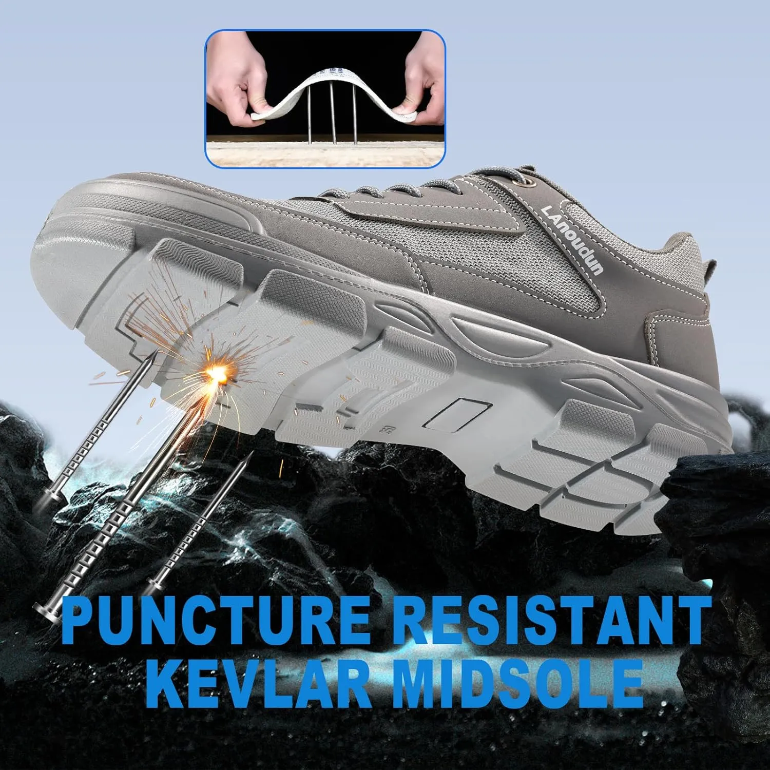 Steel Toe Shoes for Men Lightweight Work Shoes Comfortable Mens Work Boots Indestructible Safety Shoe for Men Industrial Construction Steel Toe Sneakers Soft Mens