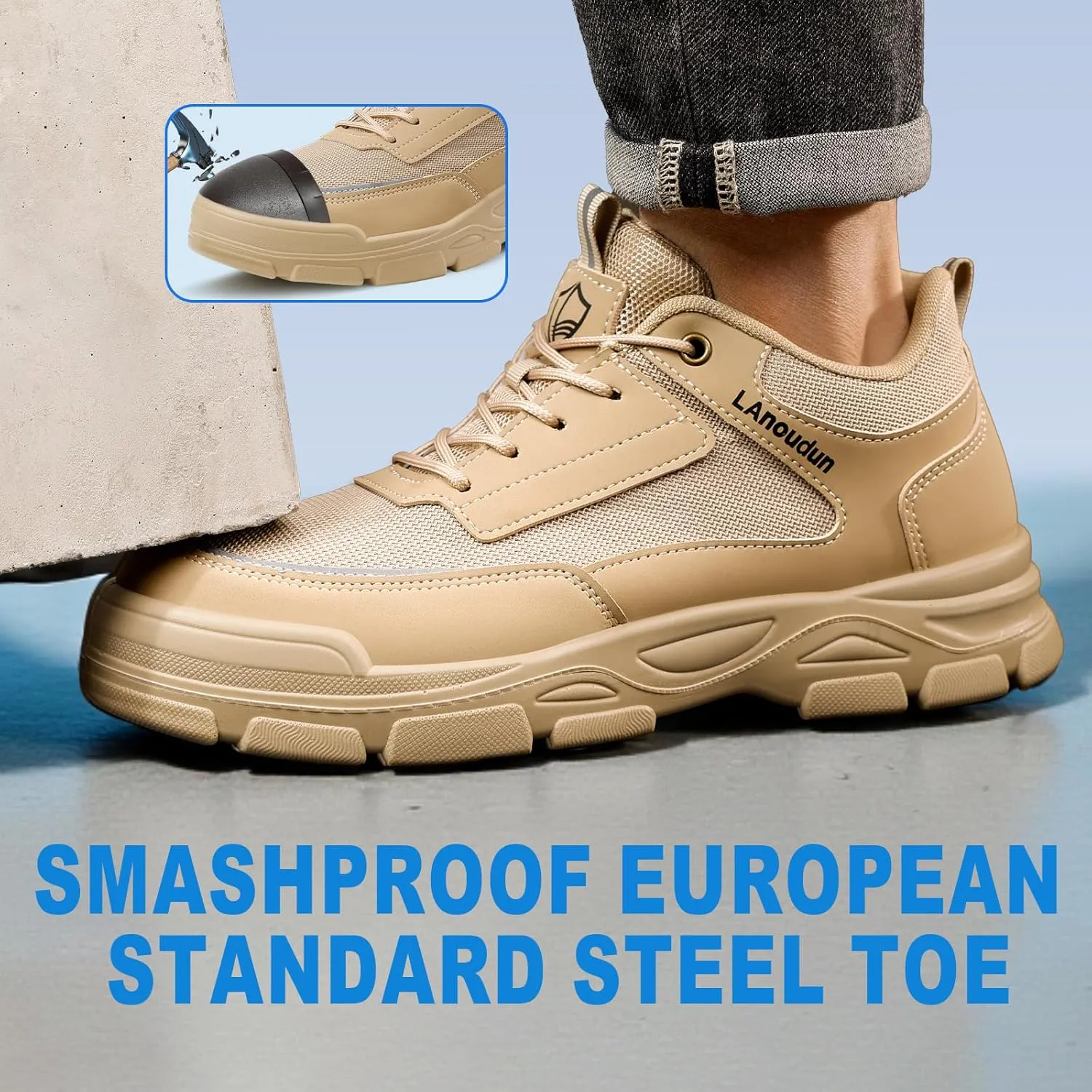 Steel Toe Shoes for Men Lightweight Work Shoes Comfortable Mens Work Boots Indestructible Safety Shoe for Men Industrial Construction Steel Toe Sneakers Soft Mens