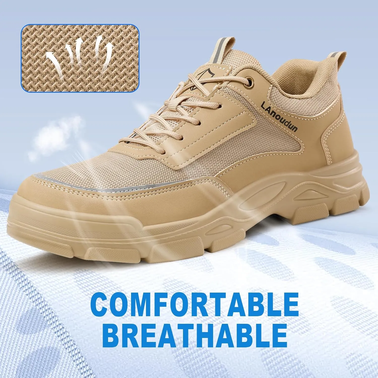 Steel Toe Shoes for Men Lightweight Work Shoes Comfortable Mens Work Boots Indestructible Safety Shoe for Men Industrial Construction Steel Toe Sneakers Soft Mens