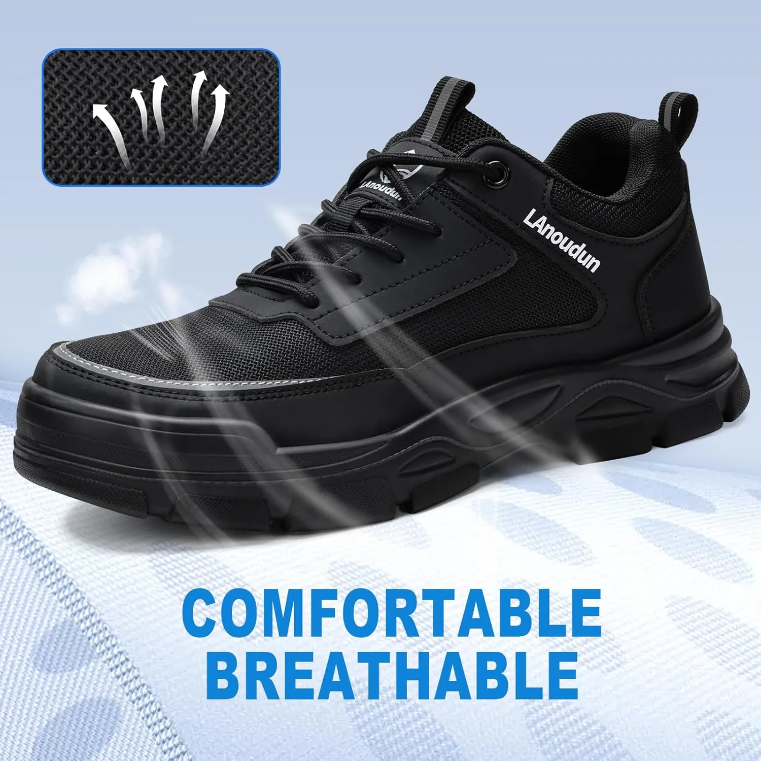 Steel Toe Shoes for Men Lightweight Work Shoes Comfortable Mens Work Boots Indestructible Safety Shoe for Men Industrial Construction Steel Toe Sneakers Soft Mens