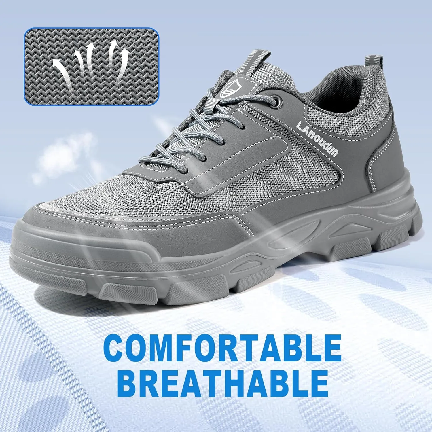 Steel Toe Shoes for Men Lightweight Work Shoes Comfortable Mens Work Boots Indestructible Safety Shoe for Men Industrial Construction Steel Toe Sneakers Soft Mens