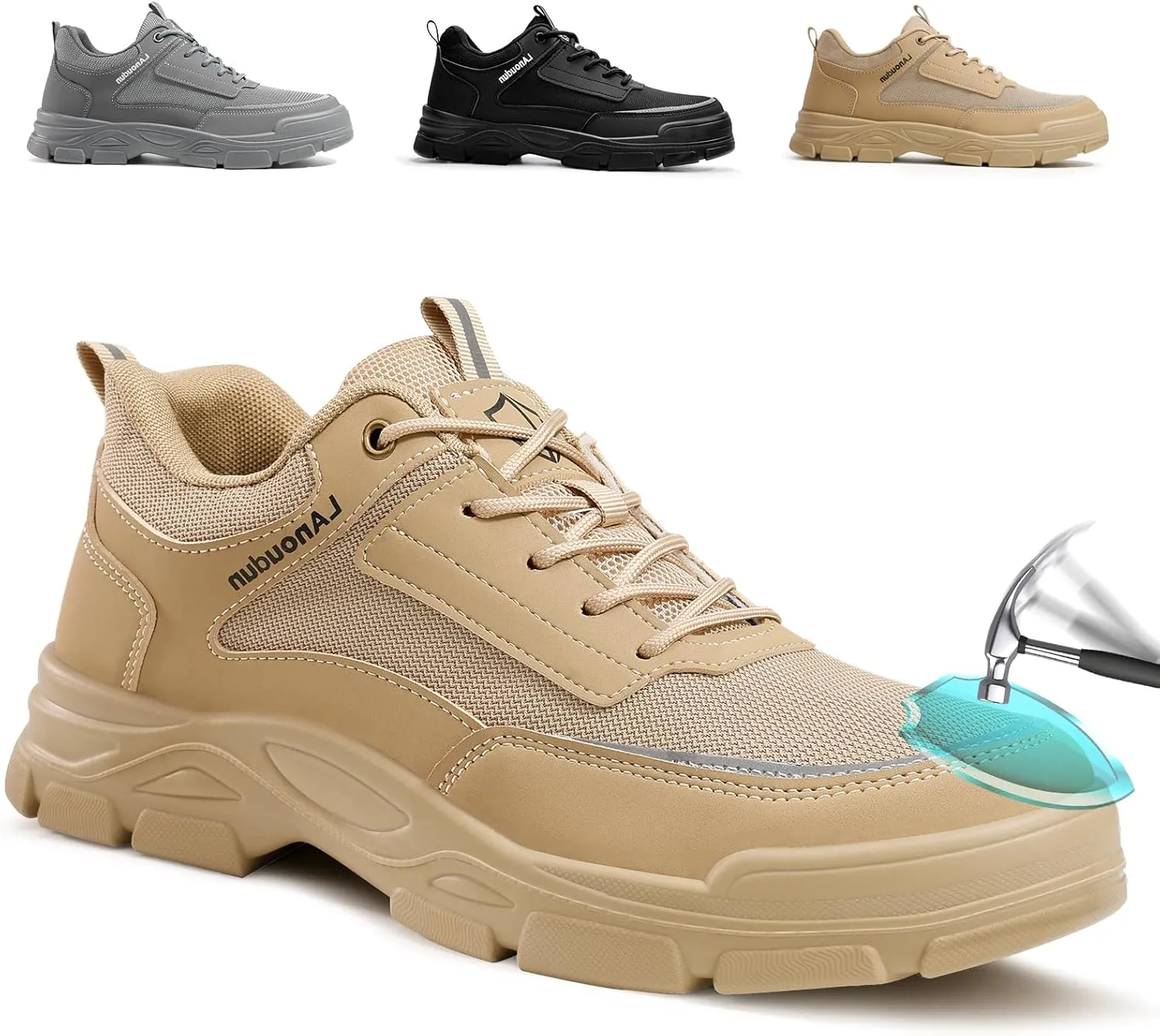 Steel Toe Shoes for Men Lightweight Work Shoes Comfortable Mens Work Boots Indestructible Safety Shoe for Men Industrial Construction Steel Toe Sneakers Soft Mens