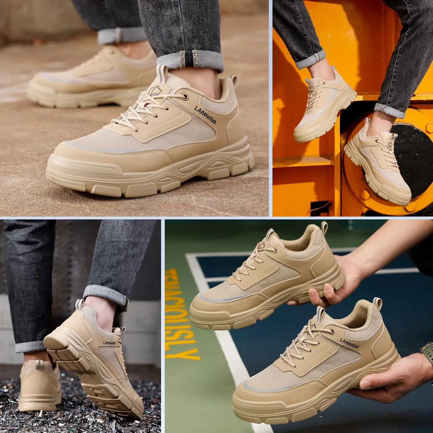Steel Toe Shoes for Men Lightweight Work Shoes Comfortable Mens Work Boots Indestructible Safety Shoe for Men Industrial Construction Steel Toe Sneakers Soft Mens