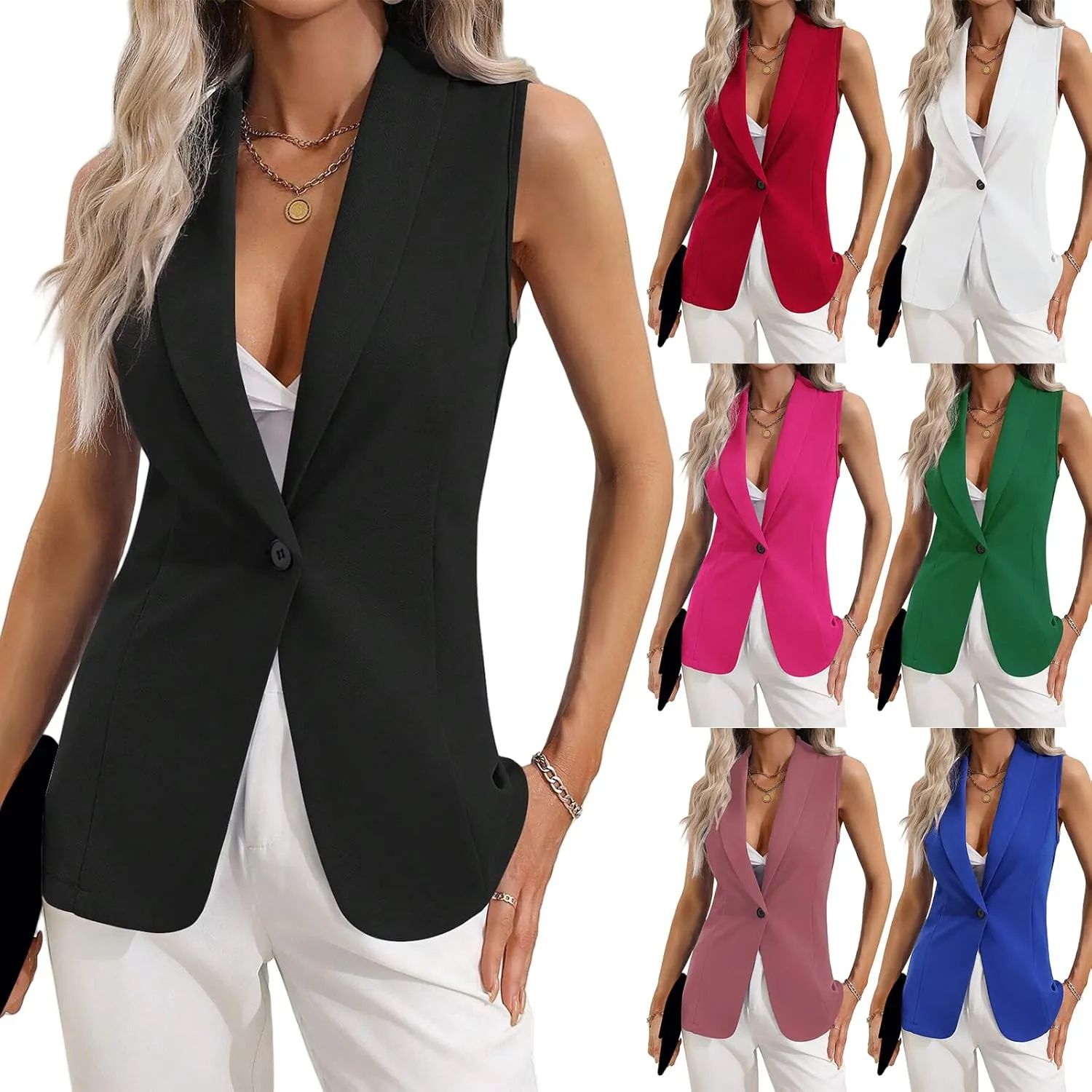 Suit Vest for Women One Button Down Sleeveless Blazer Vest Tops Slim Fit Work Office Blazers Jacket for Business Casual