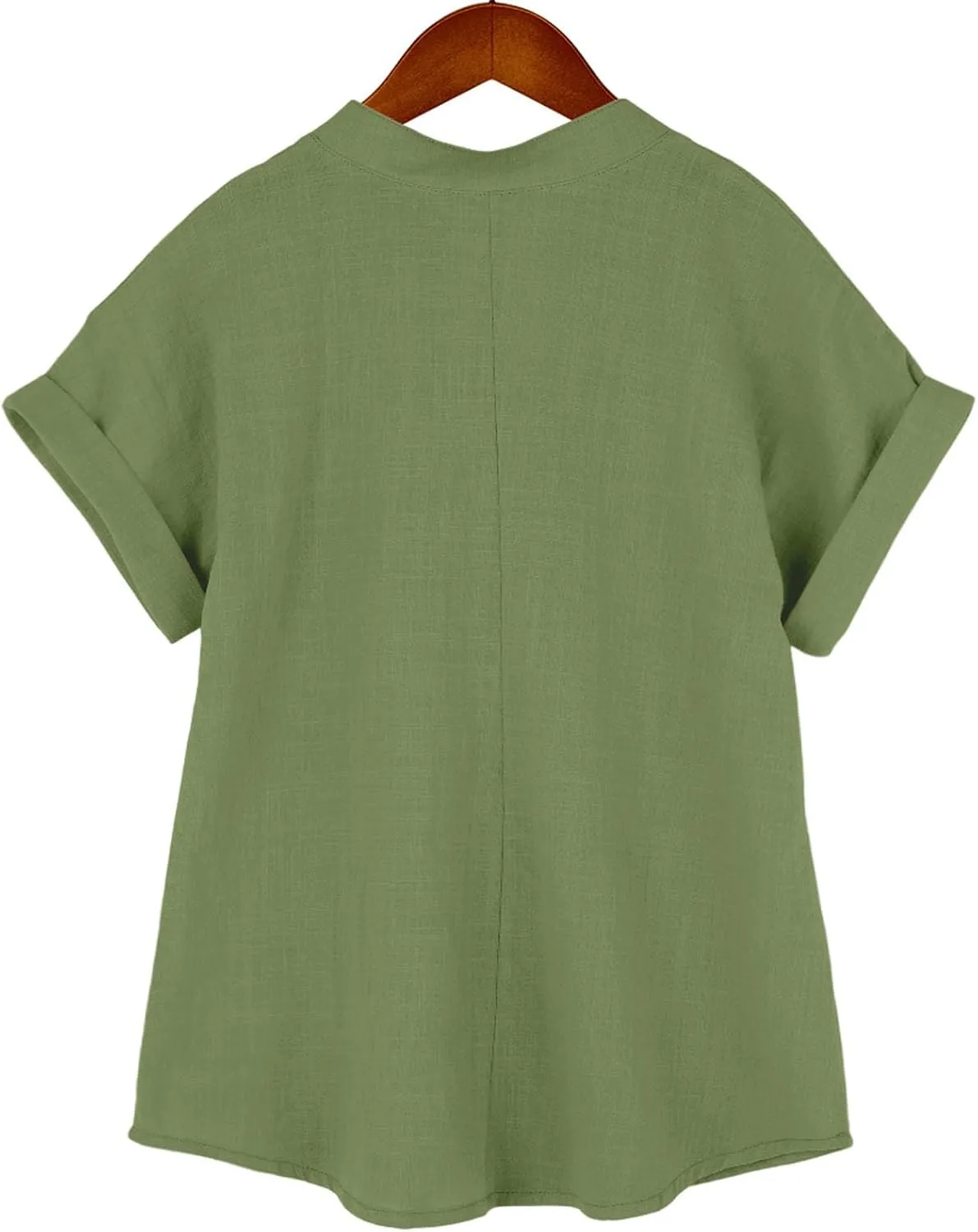 Summer Linen Shirts for Girls Tunic Blouses V Neck Buttons Kids Short Sleeve Tops Trendy Lightweight Plain Loose