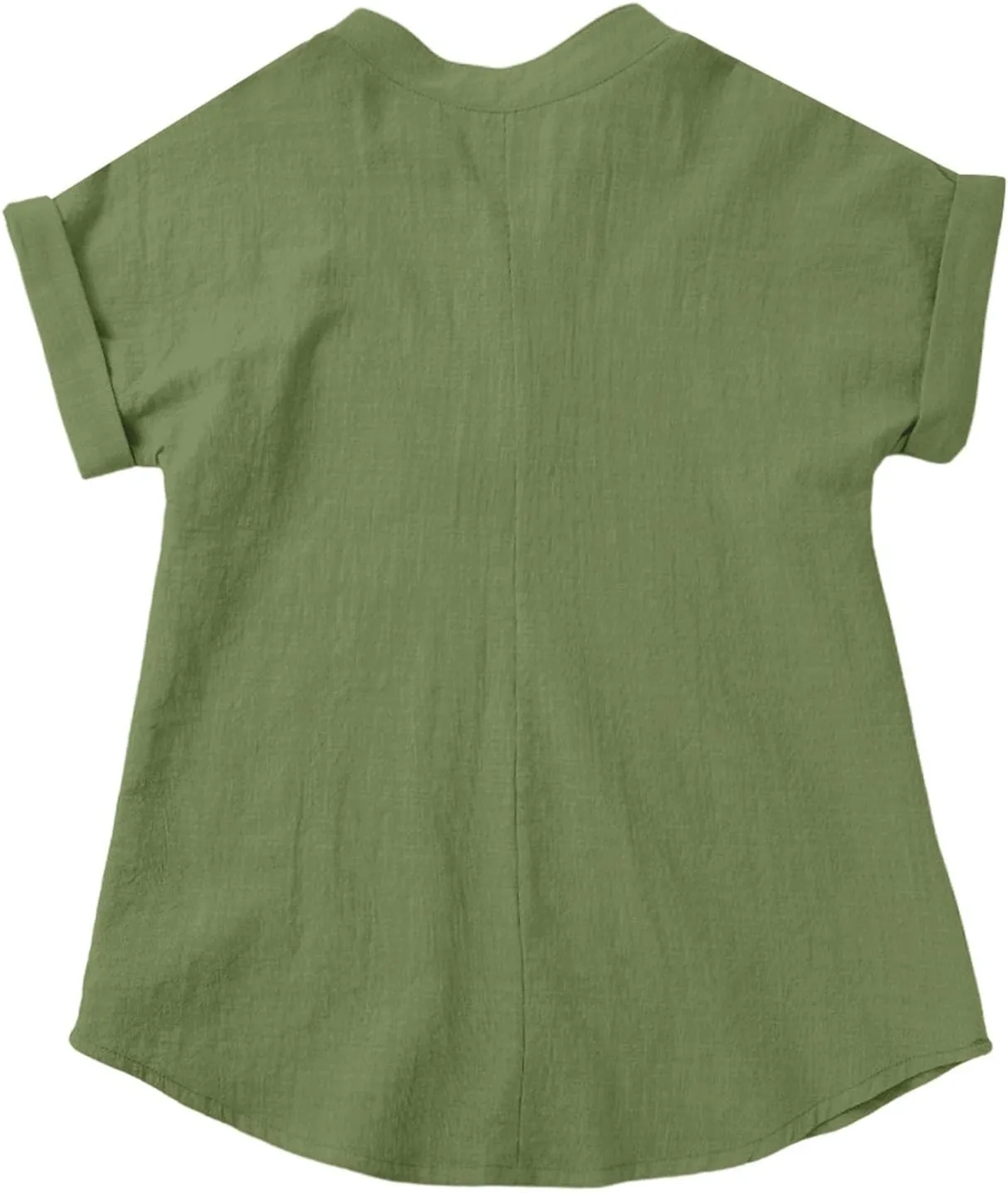Summer Linen Shirts for Girls Tunic Blouses V Neck Buttons Kids Short Sleeve Tops Trendy Lightweight Plain Loose