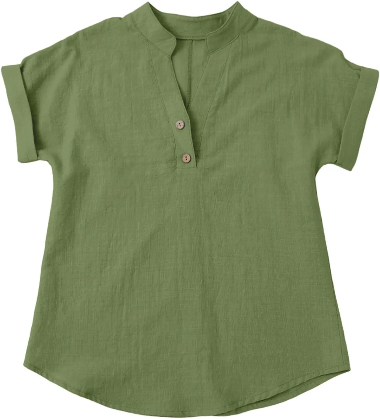 Summer Linen Shirts for Girls Tunic Blouses V Neck Buttons Kids Short Sleeve Tops Trendy Lightweight Plain Loose