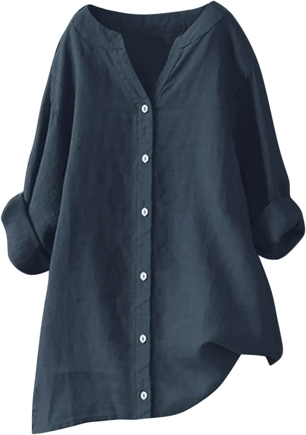 Summer Linen Shirts for Women Loose Fit Plus Size Tops Button Down Long Sleeve Tshirt Beach Dressy Casual Blouses
