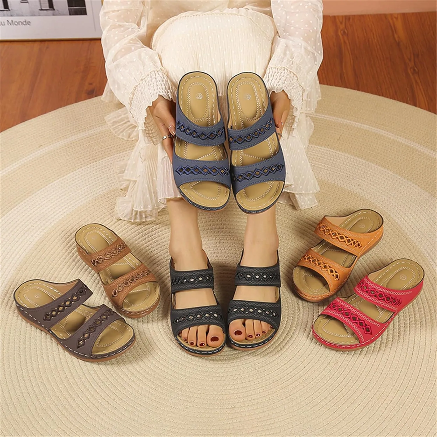 Summer Sandals for Womens Trendy Comfortable Wedge Shoes Casual Walking Shoe Slip On Orthopedic Sandals for Women for Womens