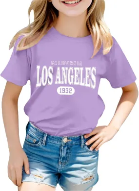 Summer Tees for Boys Girls Kids Short Sleeve Crewneck Shirts Outfits Fashion Los Angeles Shirts Tops 2-12 Years