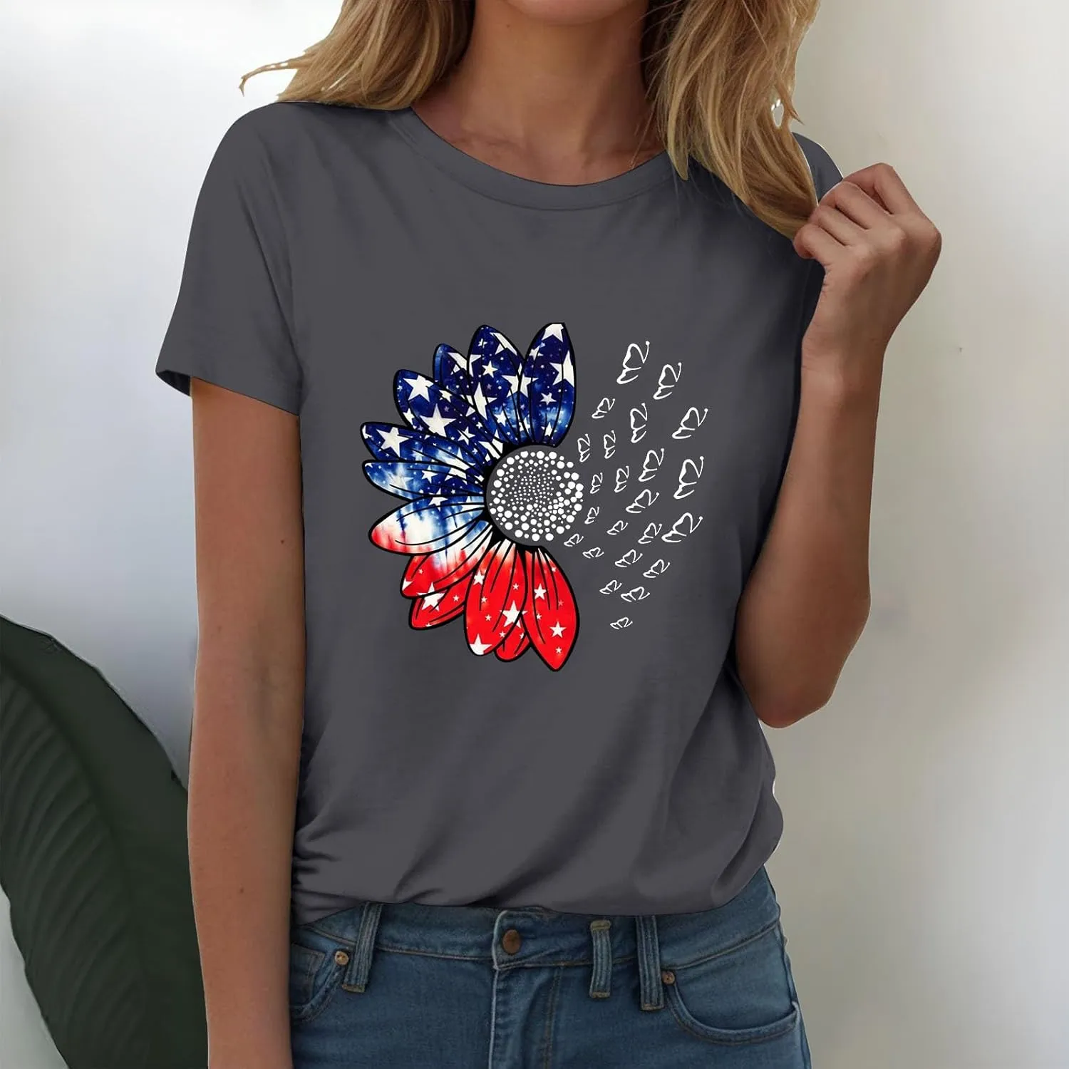 Sunflower Butterfly Shirts for Women Womens Independence Day 4Th of July Tees Summer Shirts for Women 2025 Vacation