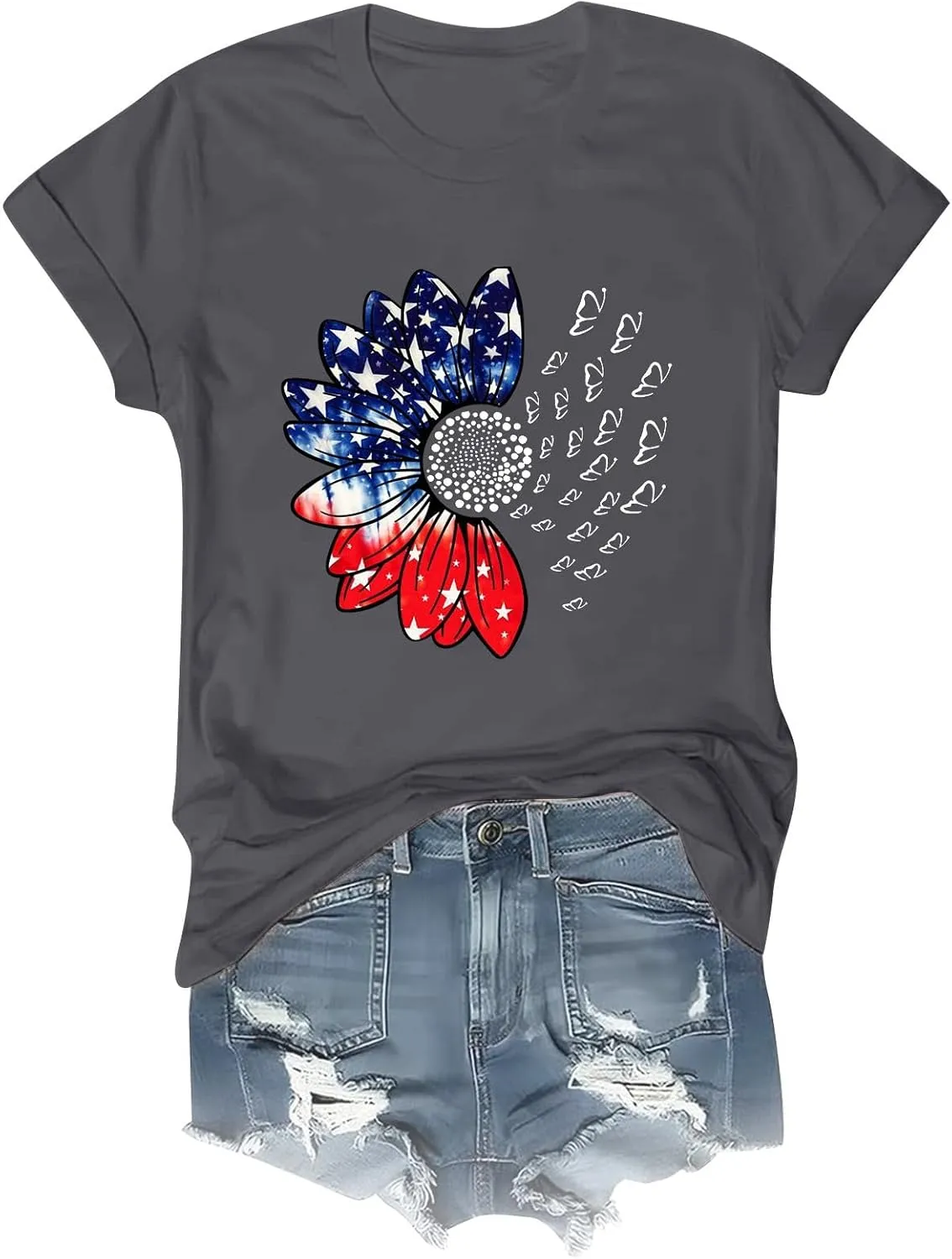 Sunflower Butterfly Shirts for Women Womens Independence Day 4Th of July Tees Summer Shirts for Women 2025 Vacation