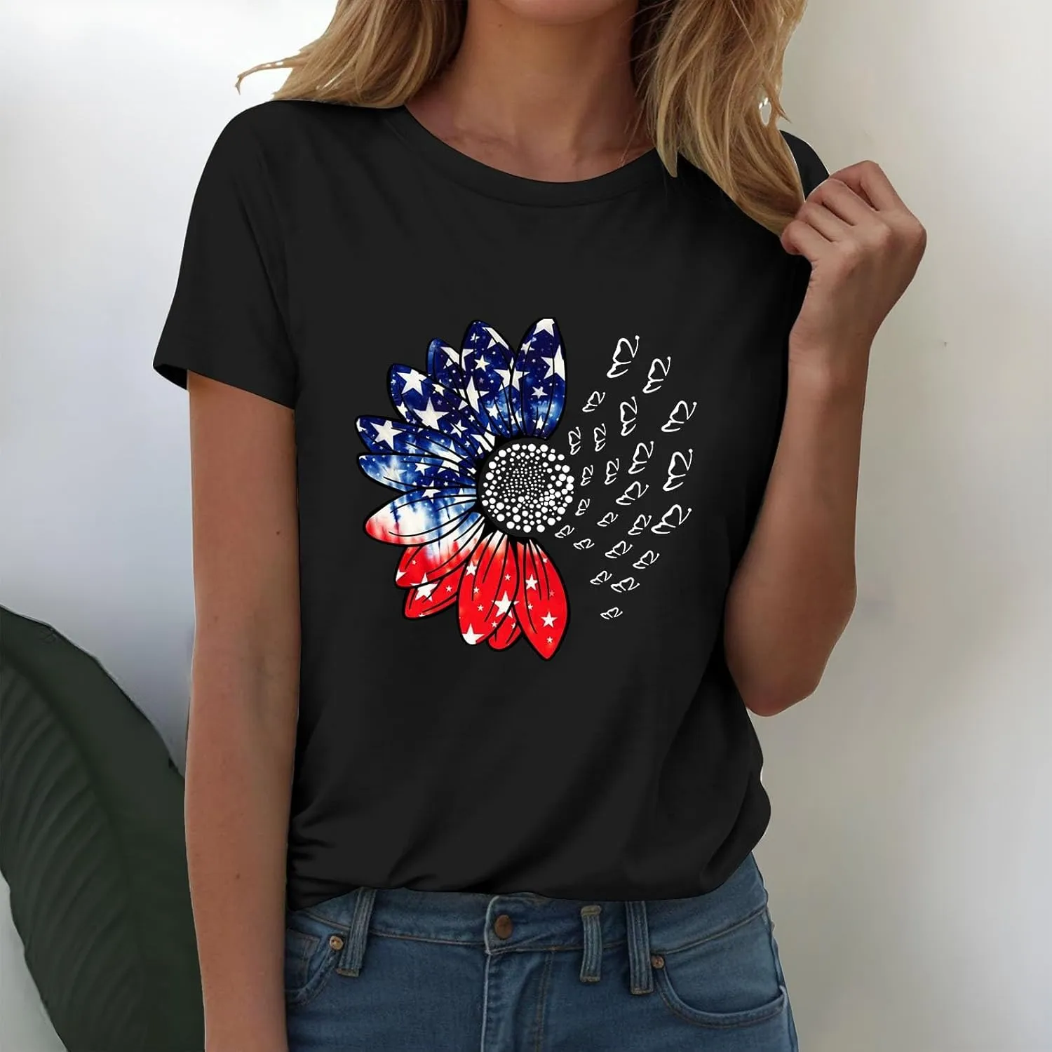 Sunflower Butterfly Shirts for Women Womens Independence Day 4Th of July Tees Summer Shirts for Women 2025 Vacation