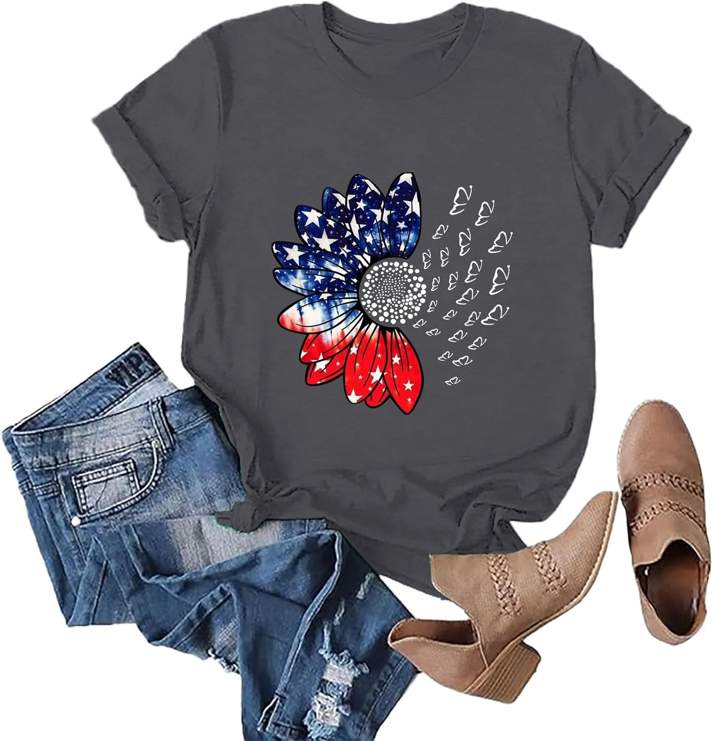 Sunflower Butterfly Shirts for Women Womens Independence Day 4Th of July Tees Summer Shirts for Women 2025 Vacation