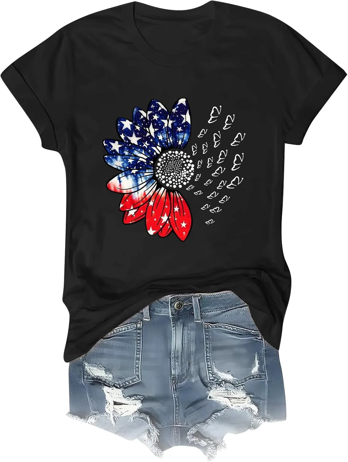 Sunflower Butterfly Shirts for Women Womens Independence Day 4Th of July Tees Summer Shirts for Women 2025 Vacation