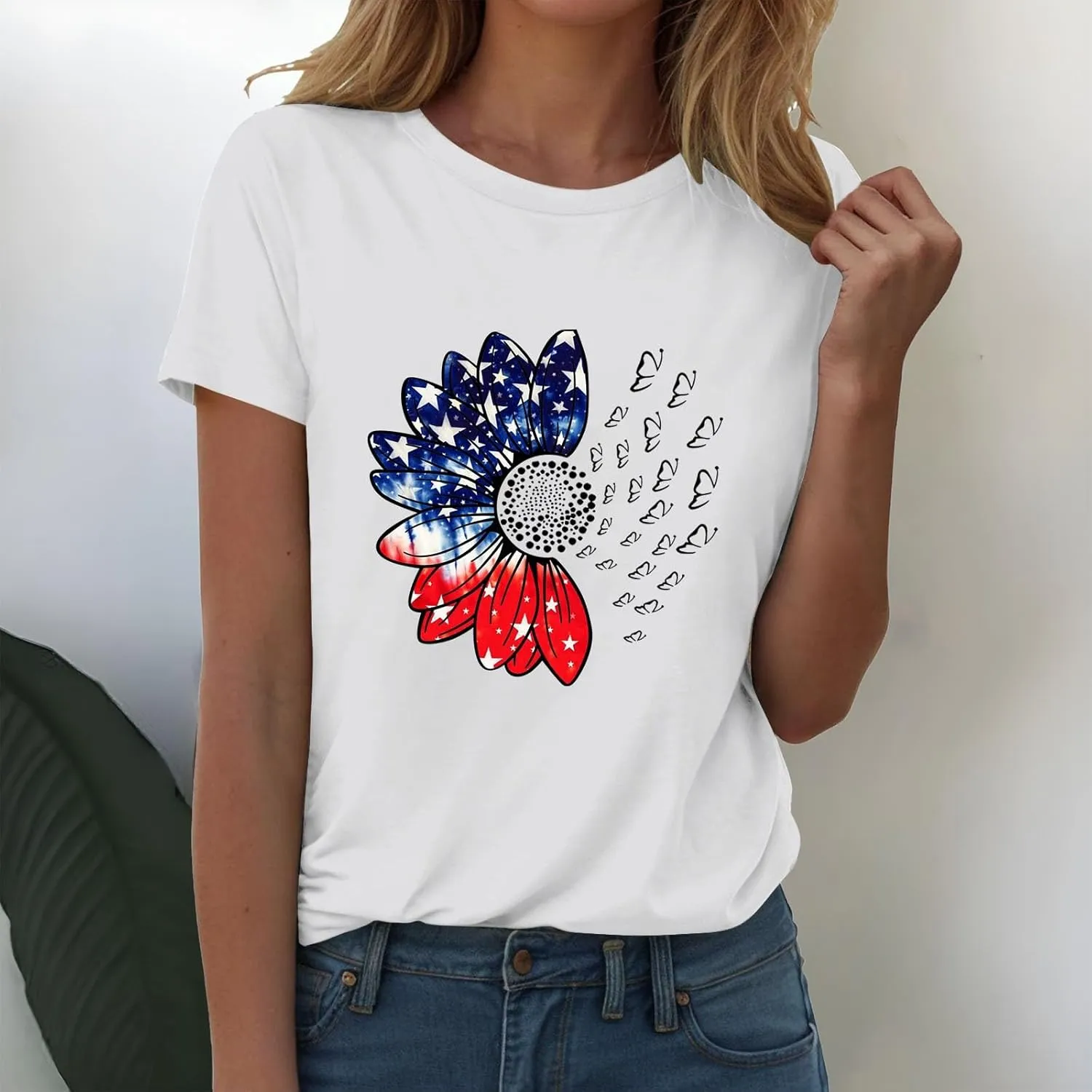Sunflower Butterfly Shirts for Women Womens Independence Day 4Th of July Tees Summer Shirts for Women 2025 Vacation