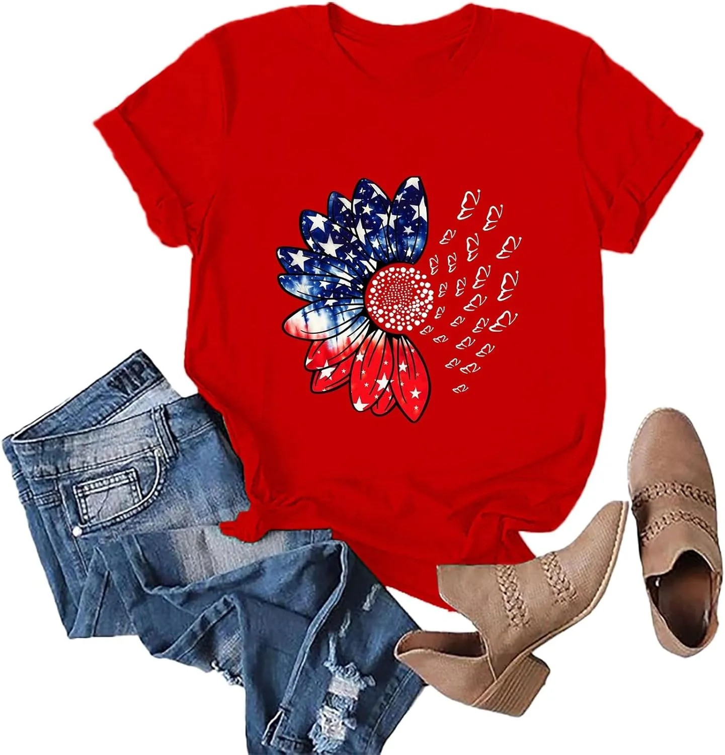 Sunflower Butterfly Shirts for Women Womens Independence Day 4Th of July Tees Summer Shirts for Women 2025 Vacation