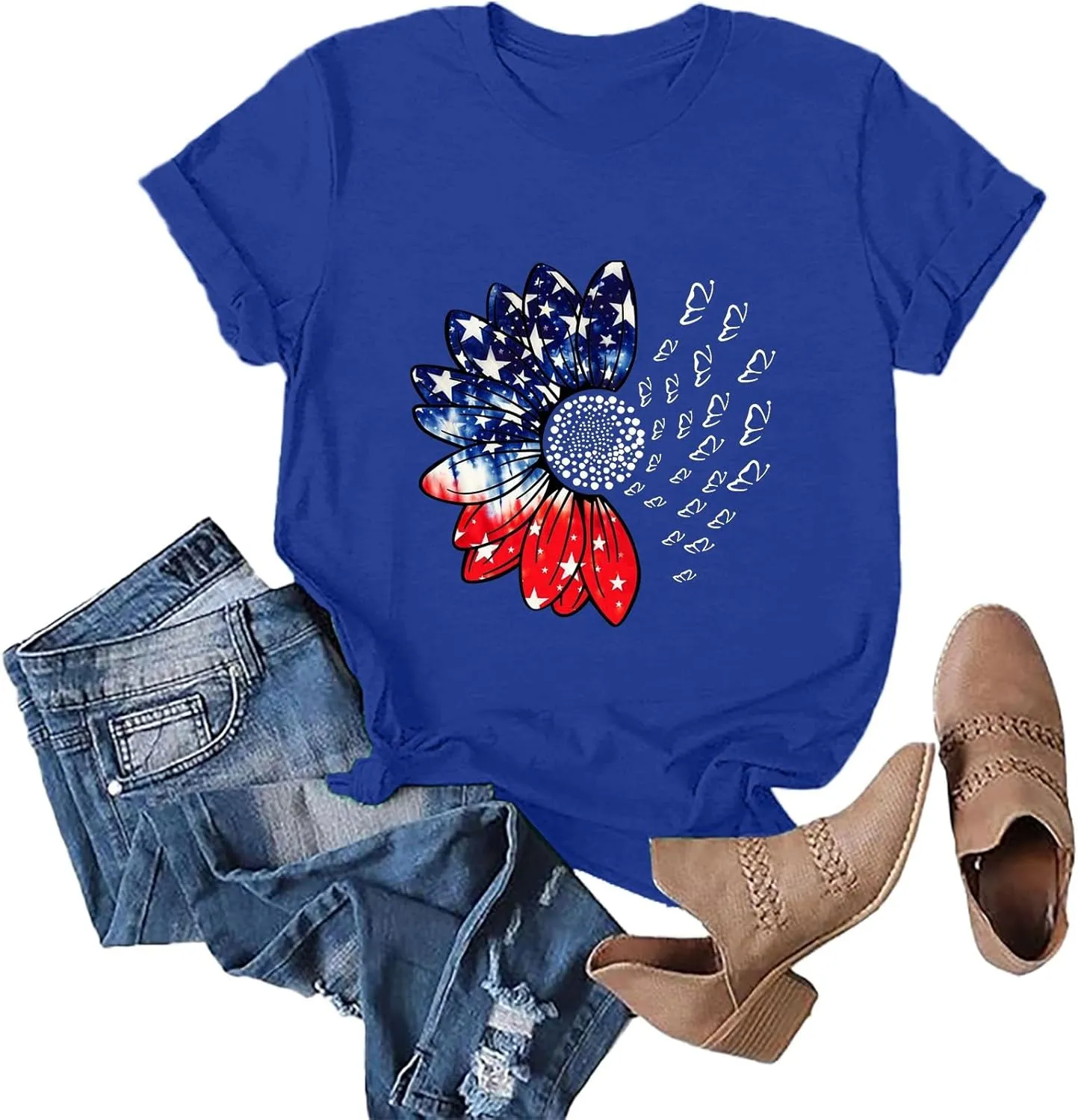 Sunflower Butterfly Shirts for Women Womens Independence Day 4Th of July Tees Summer Shirts for Women 2025 Vacation