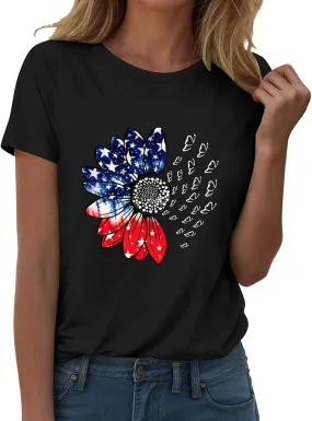 Sunflower Butterfly Shirts for Women Womens Independence Day 4Th of July Tees Summer Shirts for Women 2025 Vacation