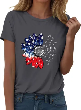 Sunflower Butterfly Shirts for Women Womens Independence Day 4Th of July Tees Summer Shirts for Women 2025 Vacation