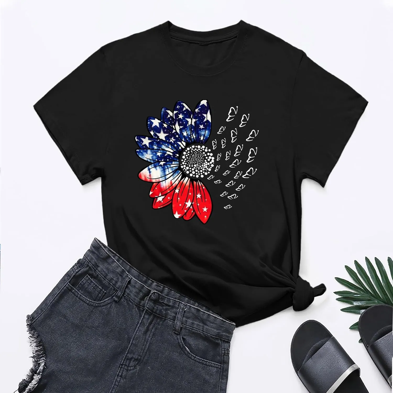 Sunflower Butterfly Shirts for Women Womens Independence Day 4Th of July Tees Summer Shirts for Women 2025 Vacation