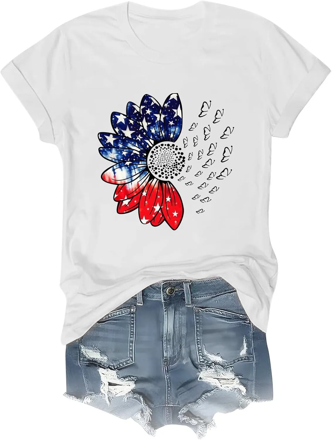 Sunflower Butterfly Shirts for Women Womens Independence Day 4Th of July Tees Summer Shirts for Women 2025 Vacation