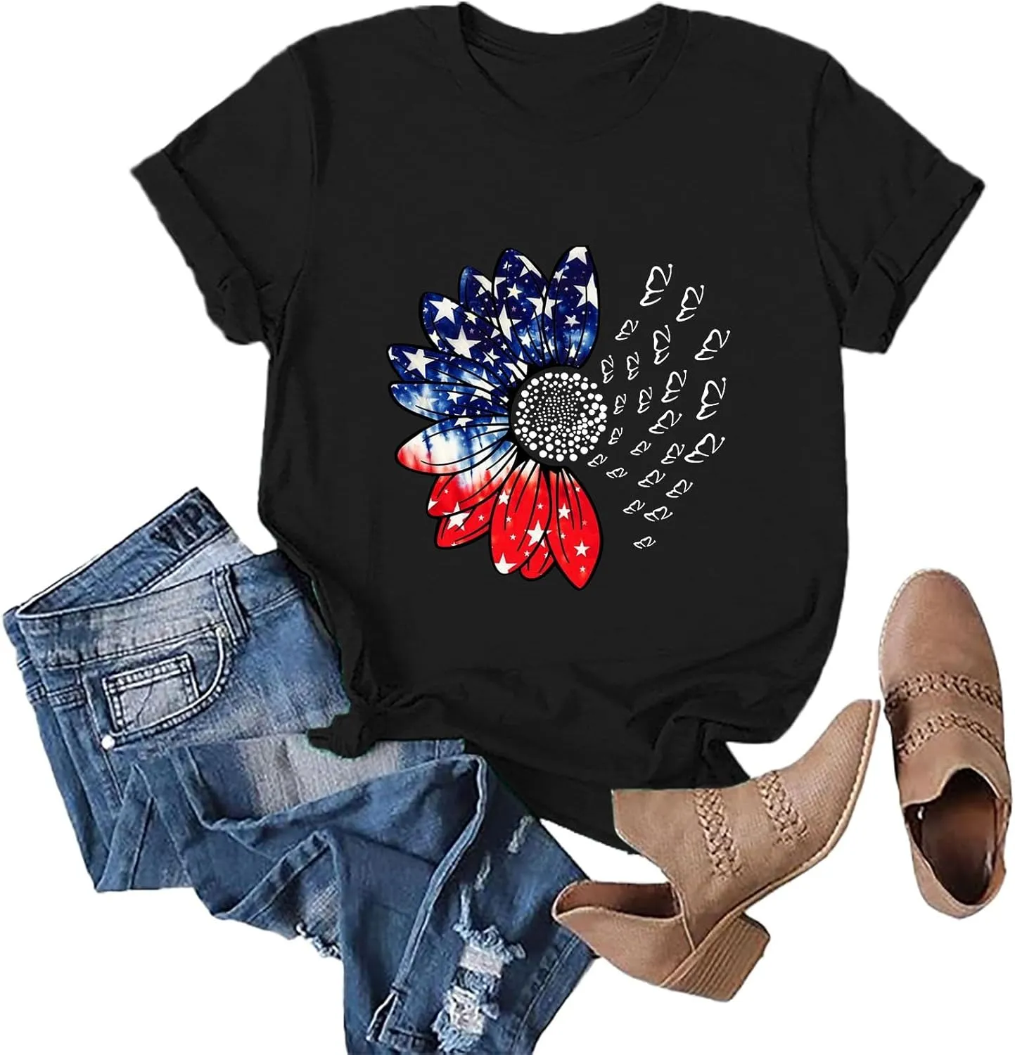 Sunflower Butterfly Shirts for Women Womens Independence Day 4Th of July Tees Summer Shirts for Women 2025 Vacation