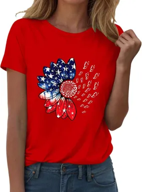 Sunflower Butterfly Shirts for Women Womens Independence Day 4Th of July Tees Summer Shirts for Women 2025 Vacation