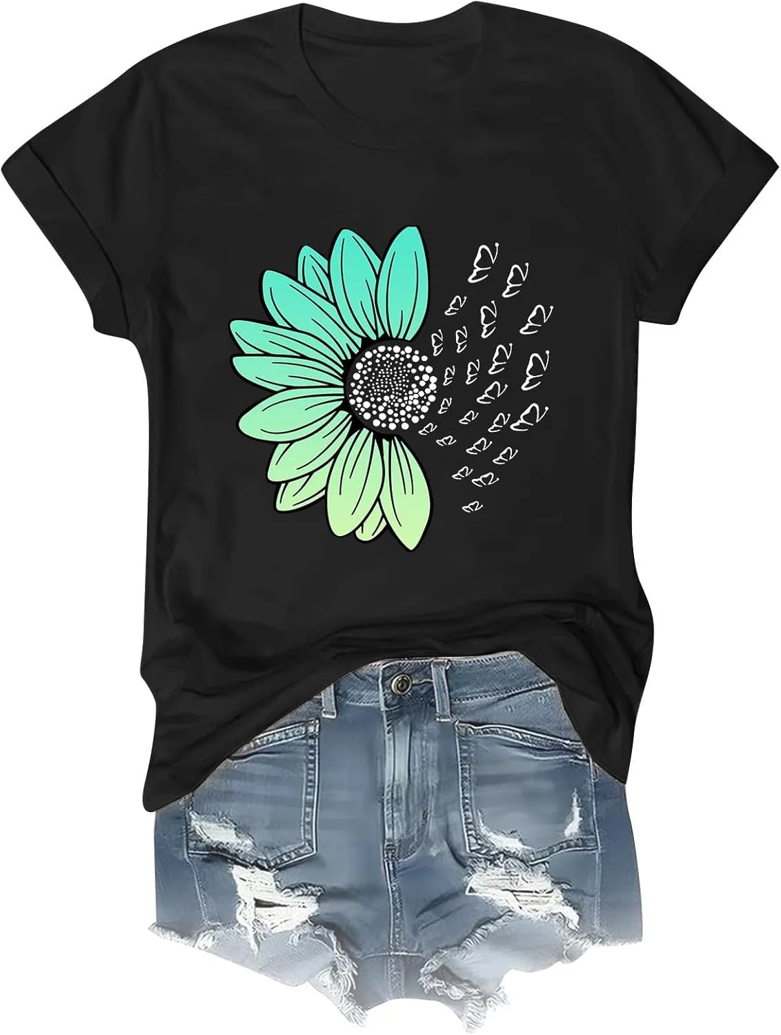 Sunflower Butterfly Shirts for Women Womens Independence Day 4Th of July Tees Summer Shirts for Women 2025 Vacation