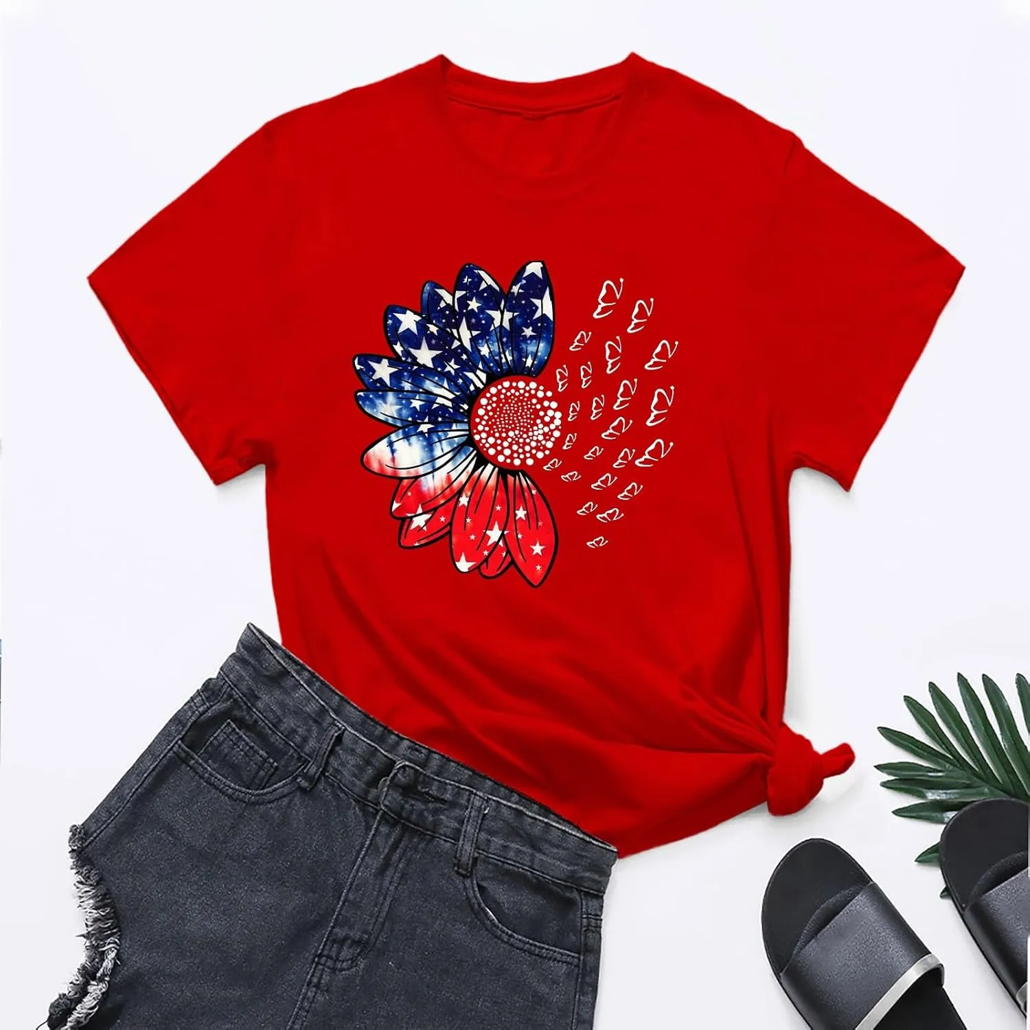 Sunflower Butterfly Shirts for Women Womens Independence Day 4Th of July Tees Summer Shirts for Women 2025 Vacation