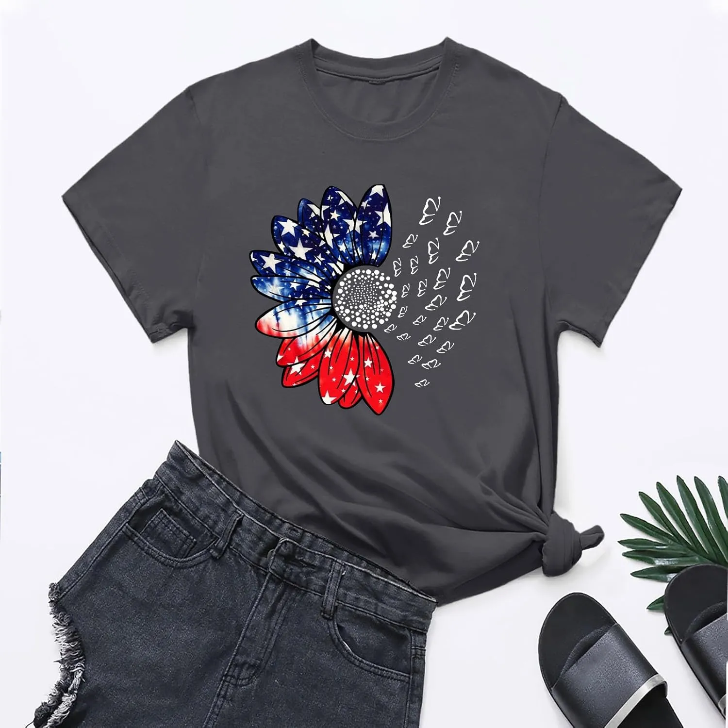 Sunflower Butterfly Shirts for Women Womens Independence Day 4Th of July Tees Summer Shirts for Women 2025 Vacation