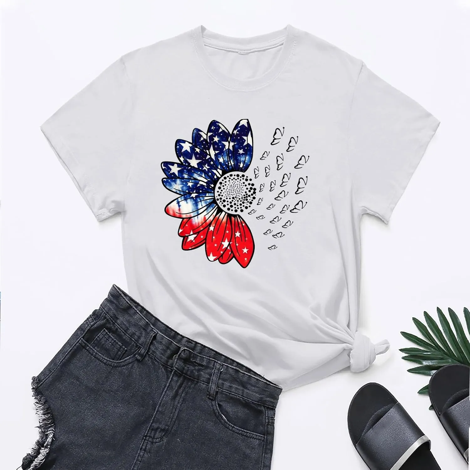 Sunflower Butterfly Shirts for Women Womens Independence Day 4Th of July Tees Summer Shirts for Women 2025 Vacation