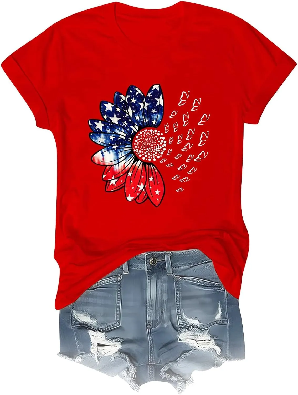 Sunflower Butterfly Shirts for Women Womens Independence Day 4Th of July Tees Summer Shirts for Women 2025 Vacation