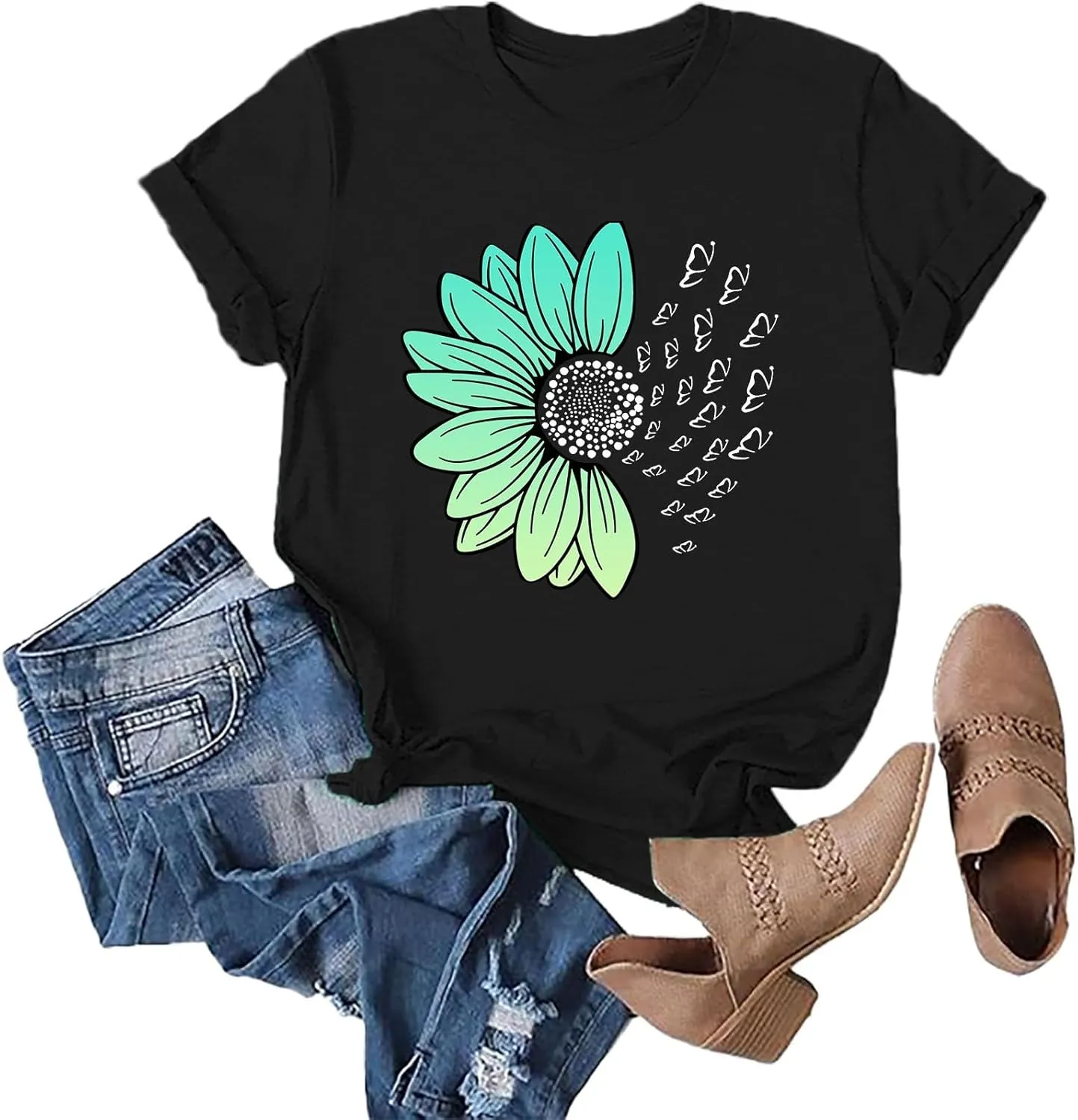 Sunflower Butterfly Shirts for Women Womens Independence Day 4Th of July Tees Summer Shirts for Women 2025 Vacation
