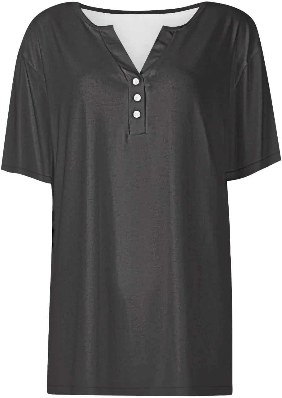 T Shirts for Girls V Neck Button Down Henley Shirts Short Sleeve Comfy Tee Blouse Dressy Casual Trendy Tunic Tops